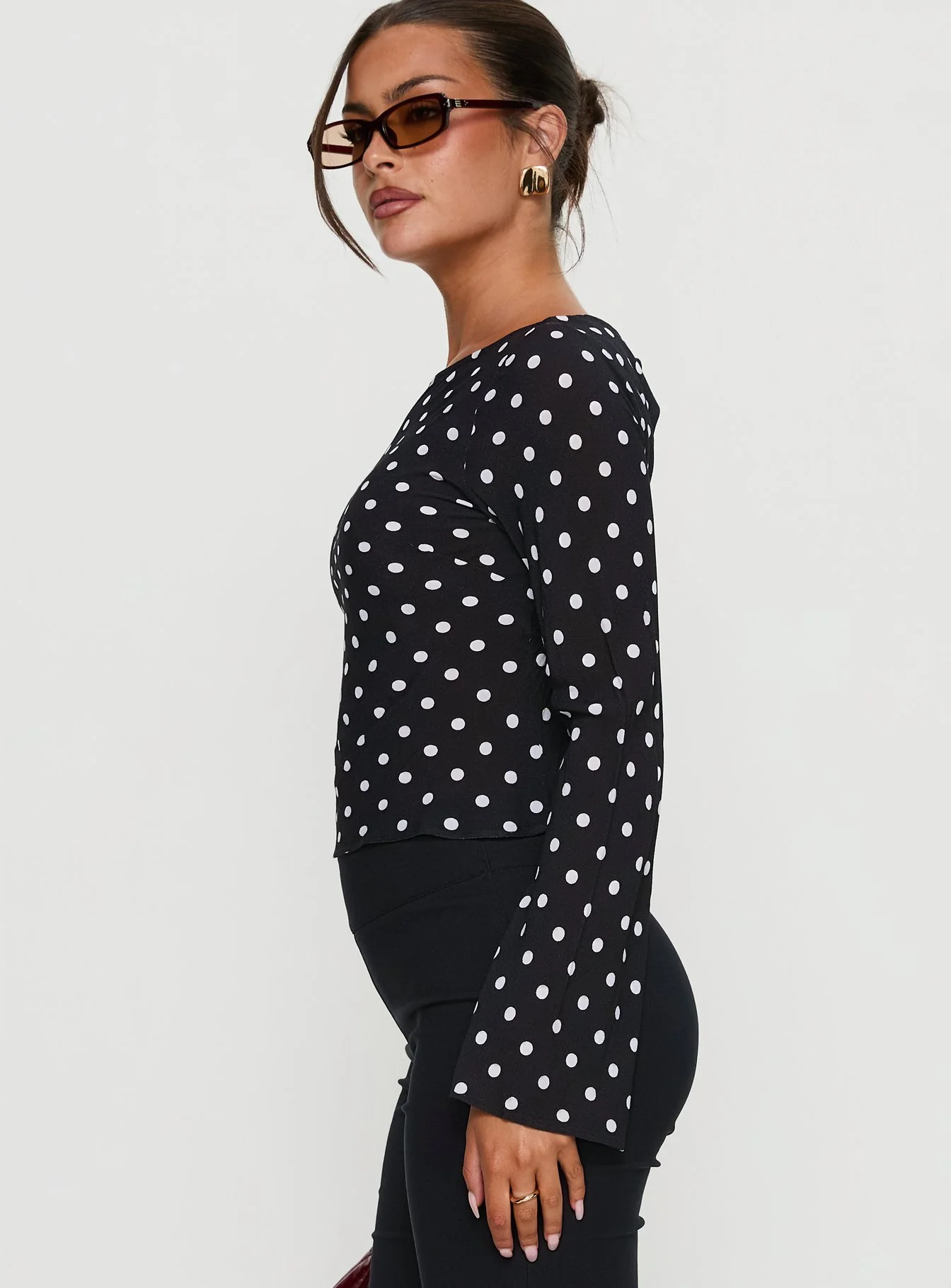 Lady Lady Long Sleeve Backless Top Black / White Polka
