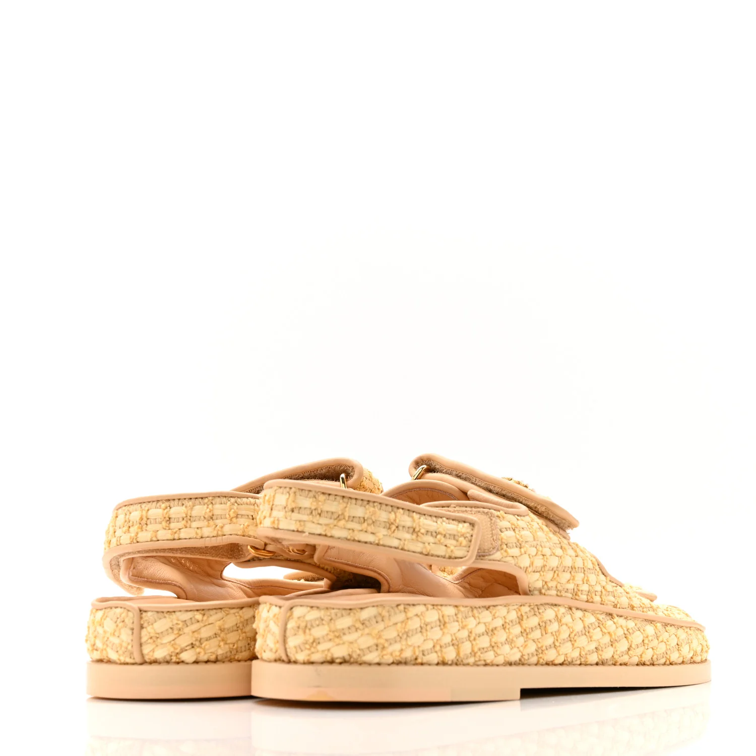 Braided Fabric Velcro Dad Sandals 38.5 Beige - Top Club
