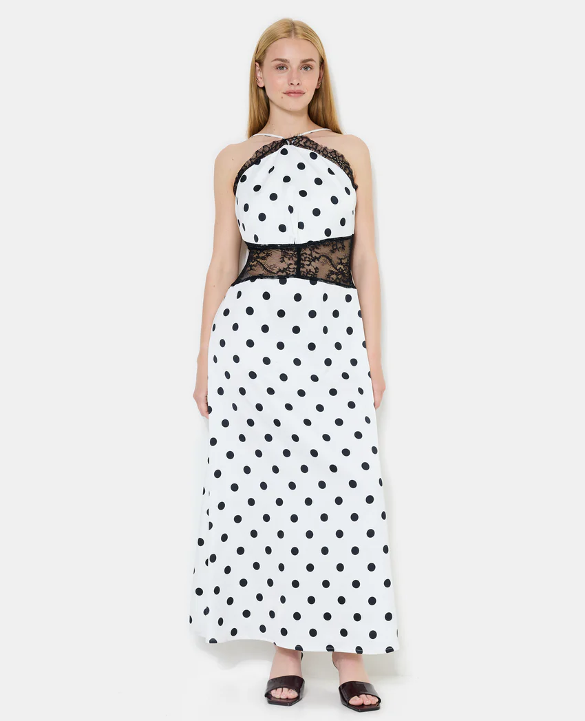 Pimkie Robe longue à pois avec empiècements dentelle