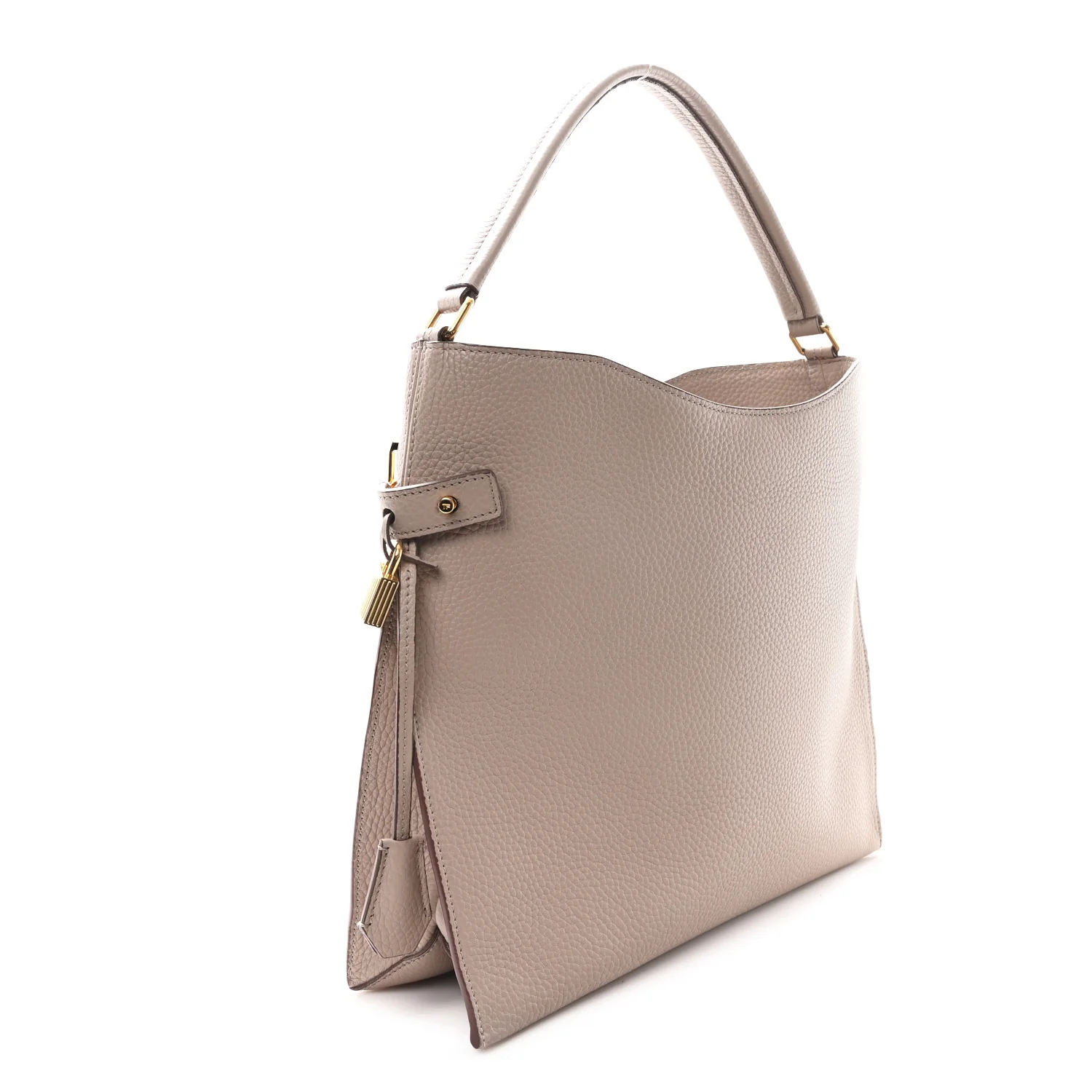 Pebbled Calfskin Small Alix Padlock Zip Hobo Bag Beige - Top Club