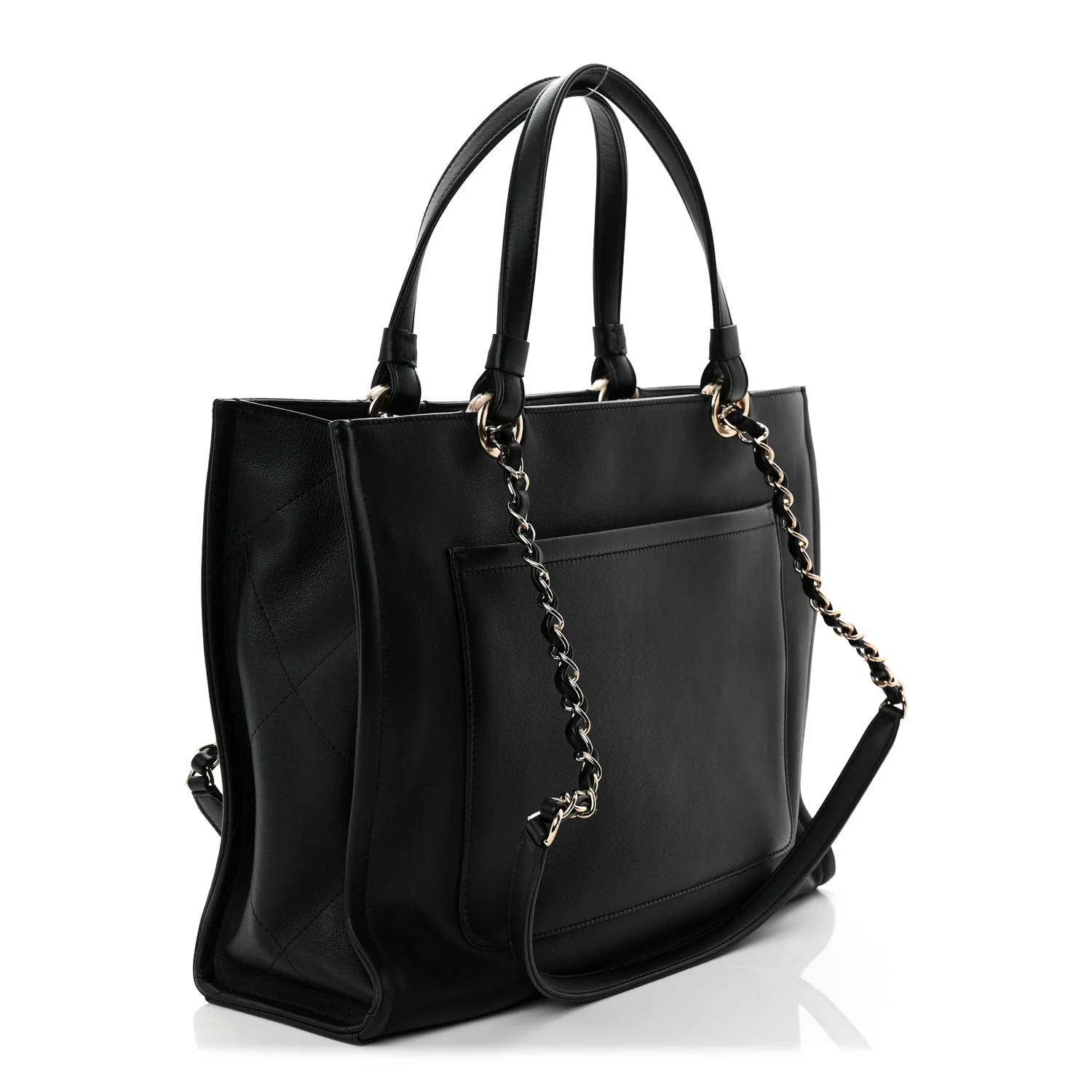 Calfskin CC Zipped Shopping Tote Black - Top Club