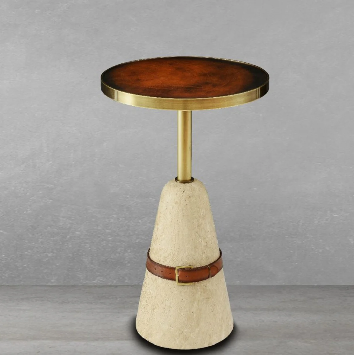 Luxury side table brown / brass / beige Ø 40 x H. 74.5 cm - Round table with marble base - Living room furniture - Luxury furniture