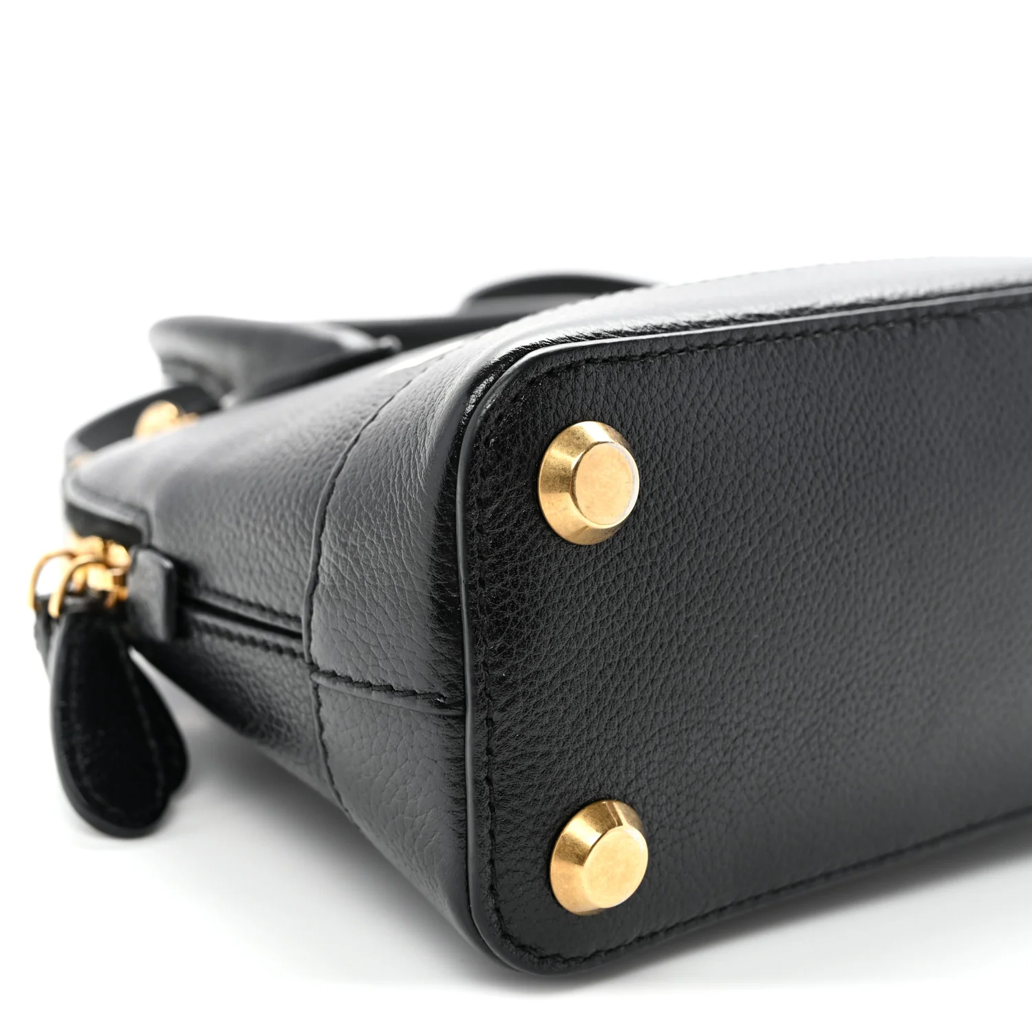 Signature Grained Calfskin Logo XXS Ville Top Handle Bag Black White - Top Club