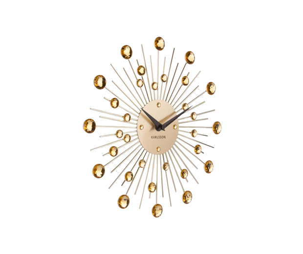 Wall clock Sunburst crystal gold medium