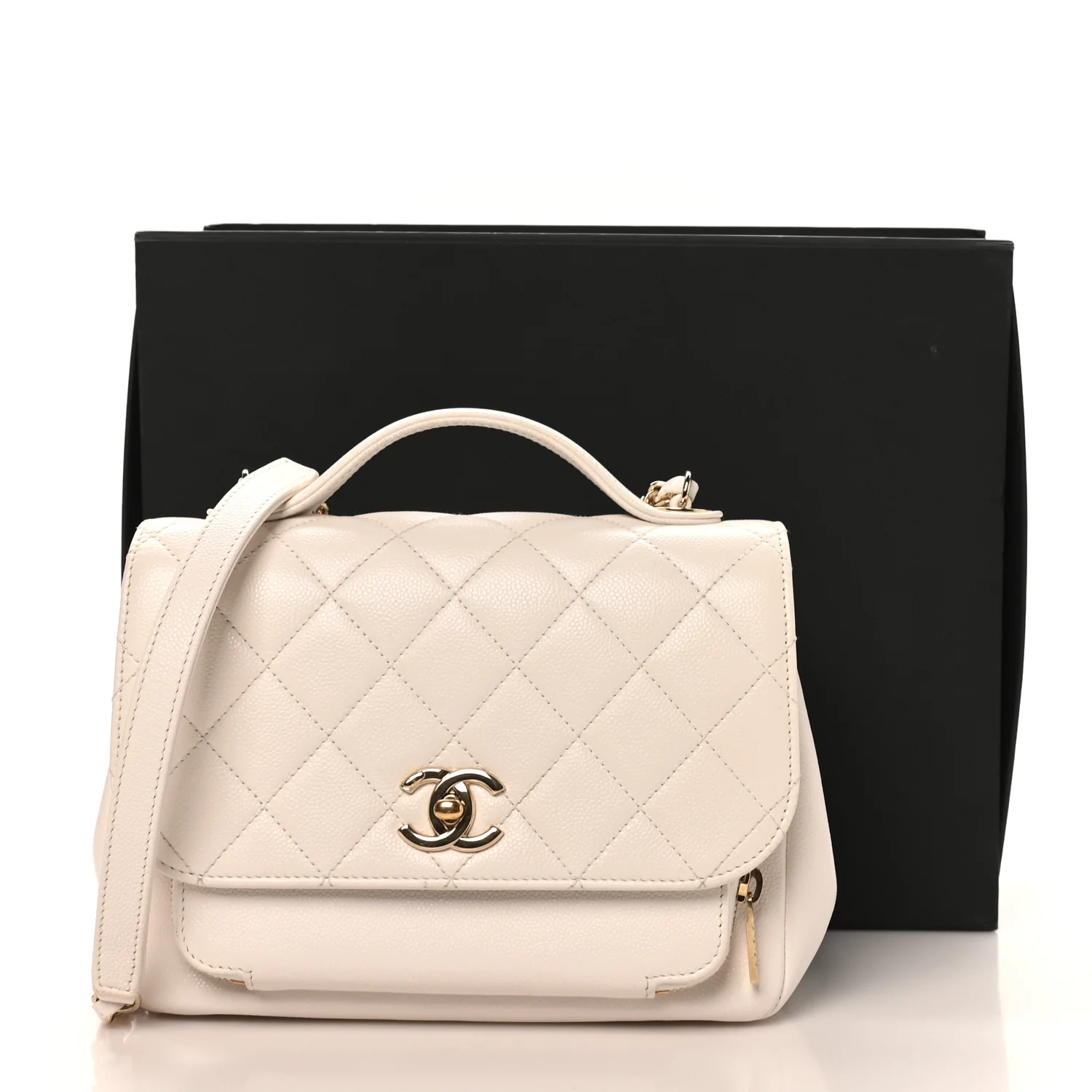 Caviar Quilted Medium Business Affinity Flap White - Top Club