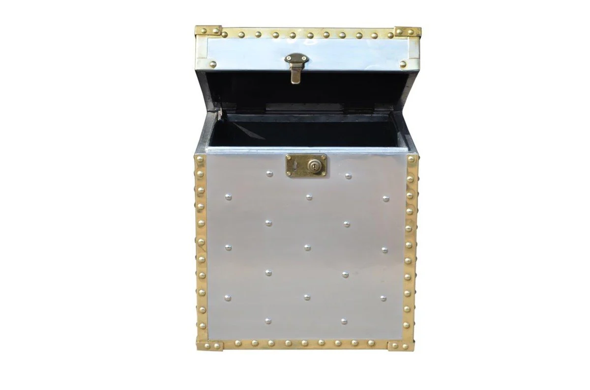 Luxury Designer Aluminum Side Table / Chest - Art Deco Vintage Aviator Furniture - Suitcase Chest