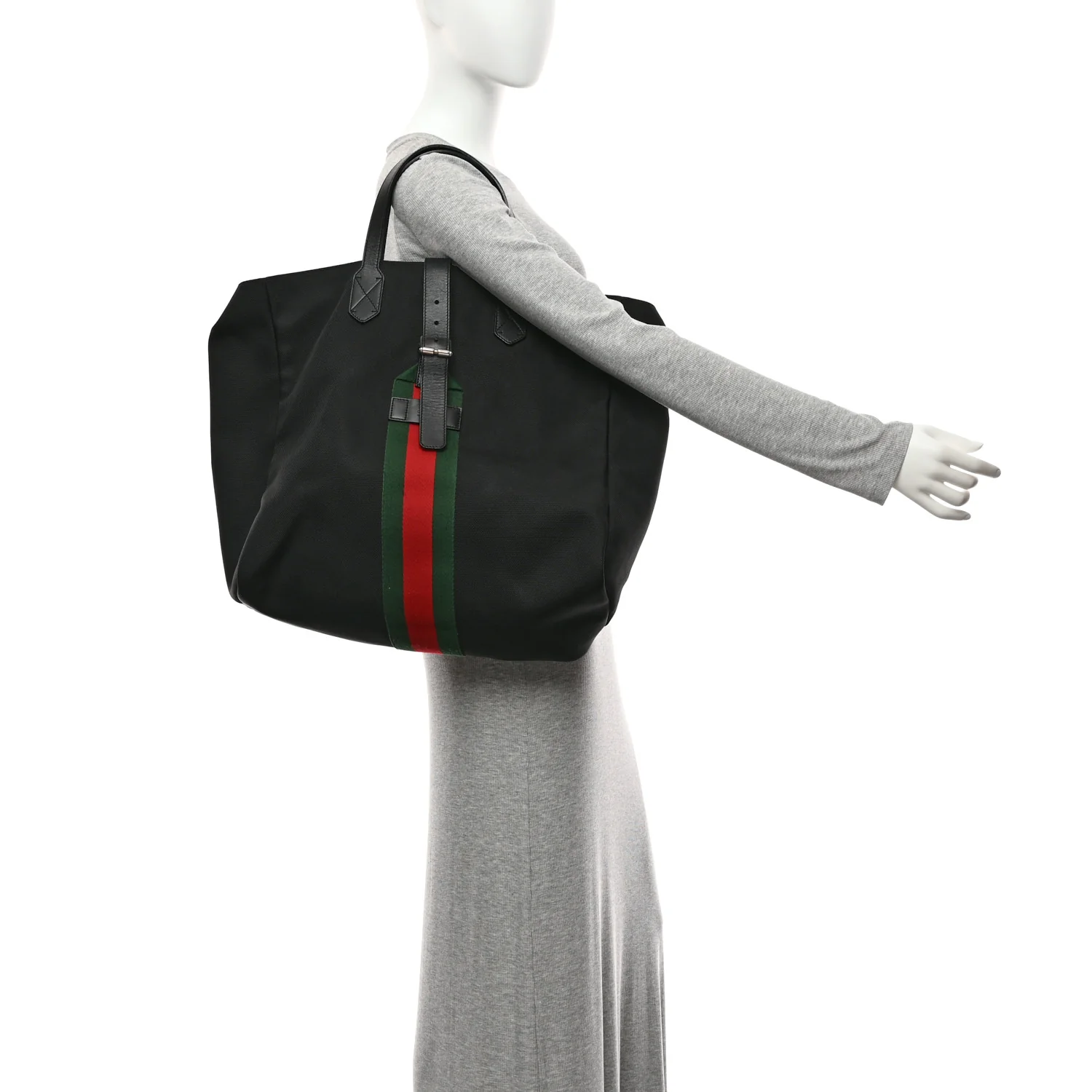 Techno Canvas Web Single Buckle Tote Black