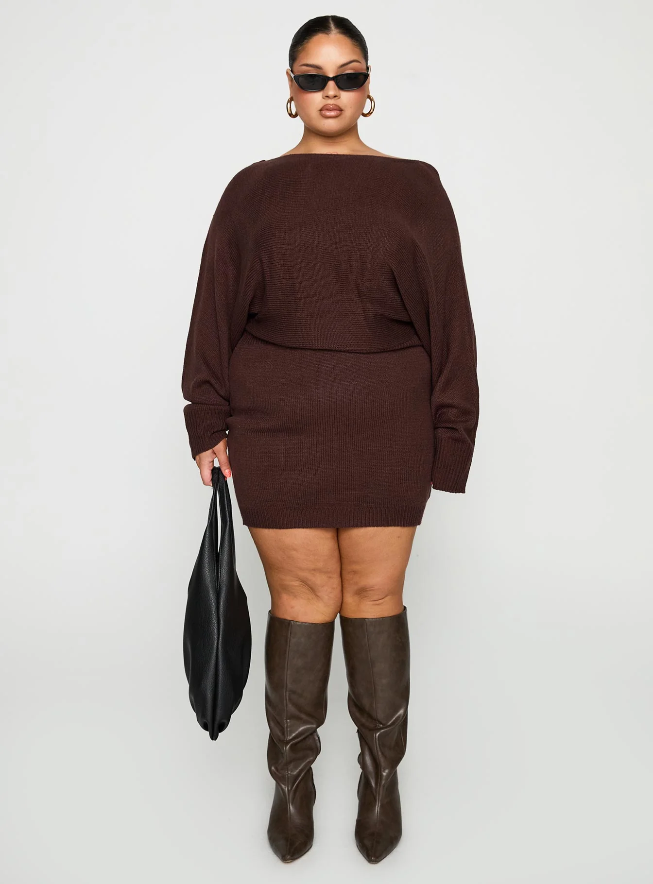 Bellamie Long Sleeve Mini Dress Chocolate Curve