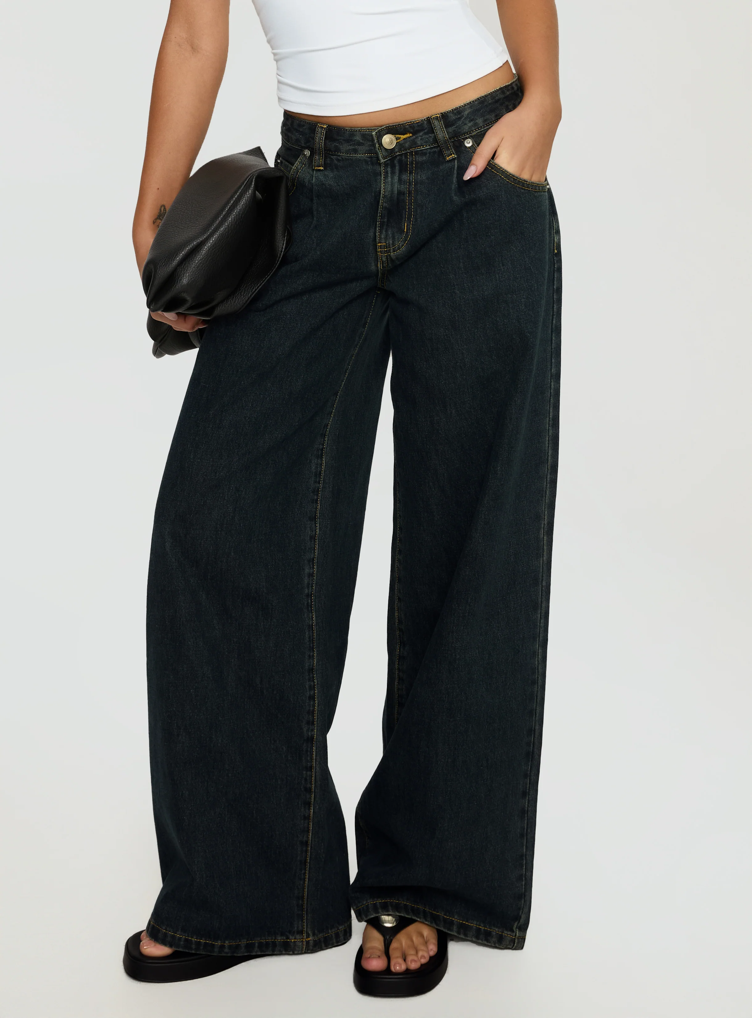 Supercut Low Rise Baggy Pleat Jeans Grunge Wash