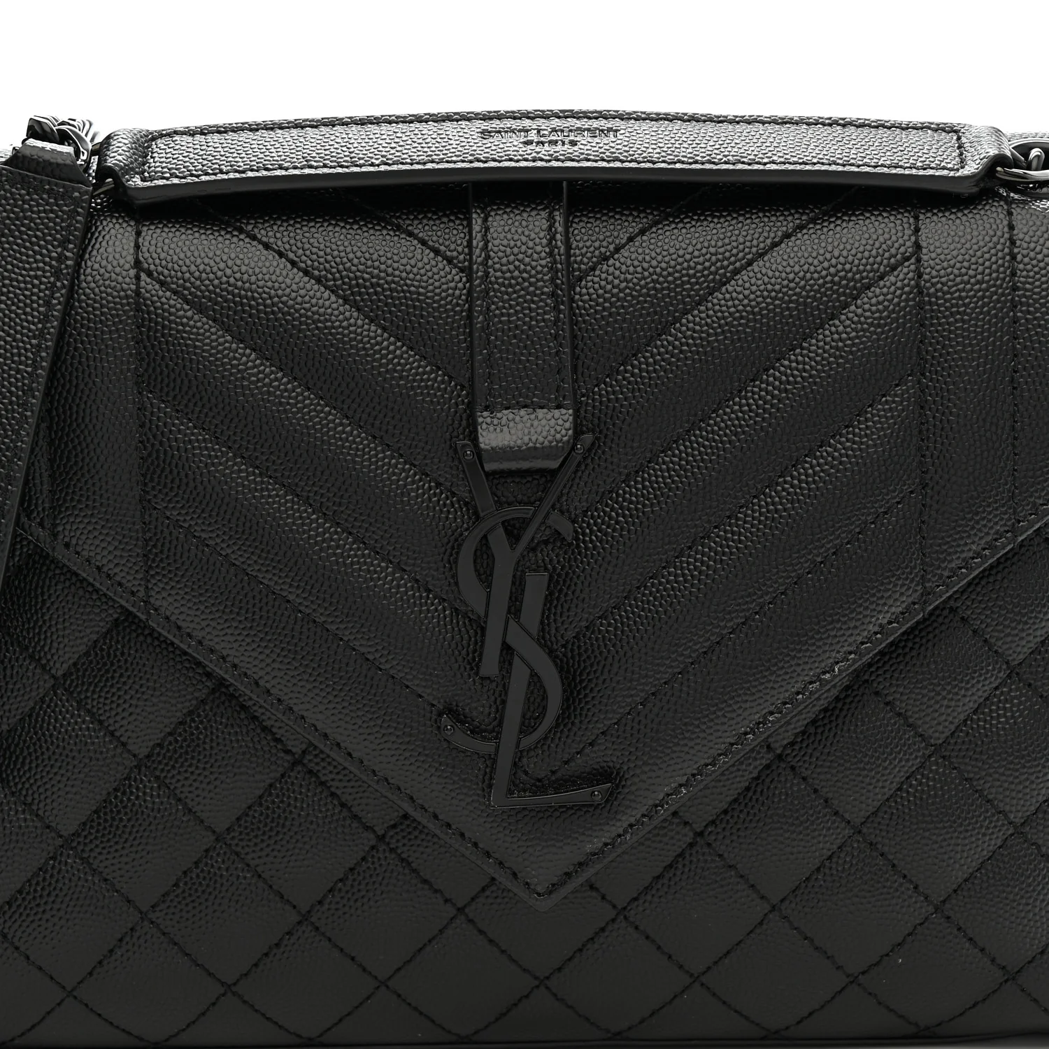 Grain De Poudre Textured Mixed Matelasse Triquilt Medium Monogram Monochrome Satchel Black - Top Club