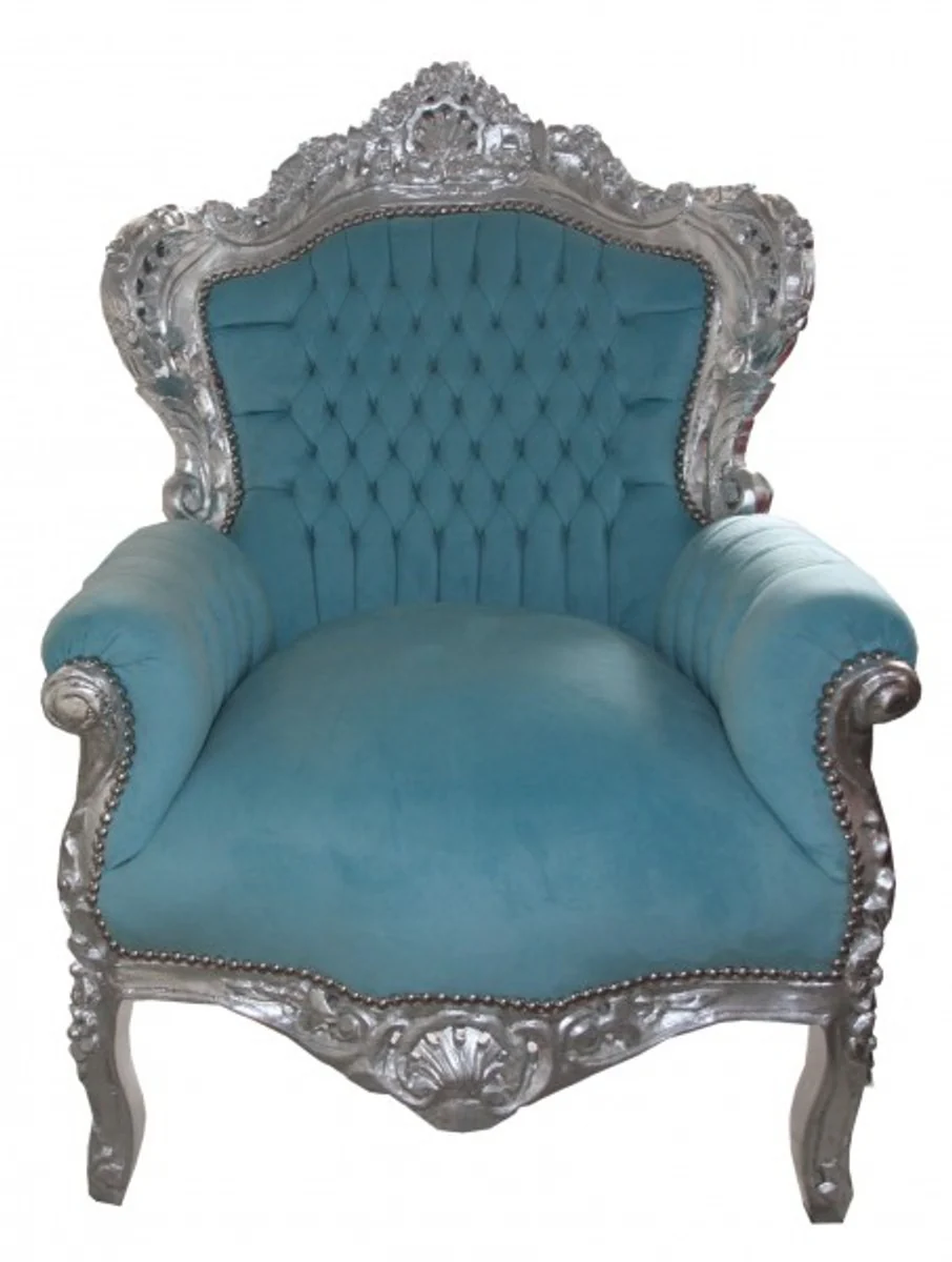 Baroque Armchair King Blue / Silver Furniture Antique Style
