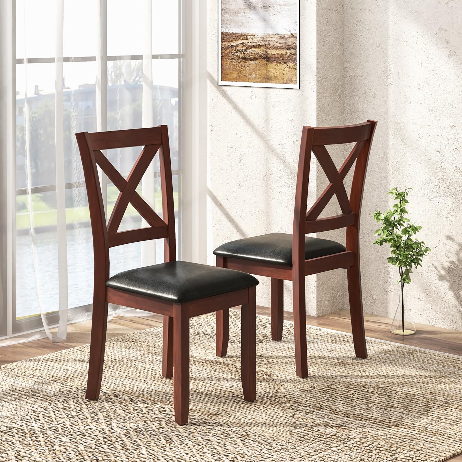 BEFOUNDLOVELY Wood Dining Chairs Set of 2/4, Faux Leather Upholstered Dining Chairs with Rubber Wood Legs
