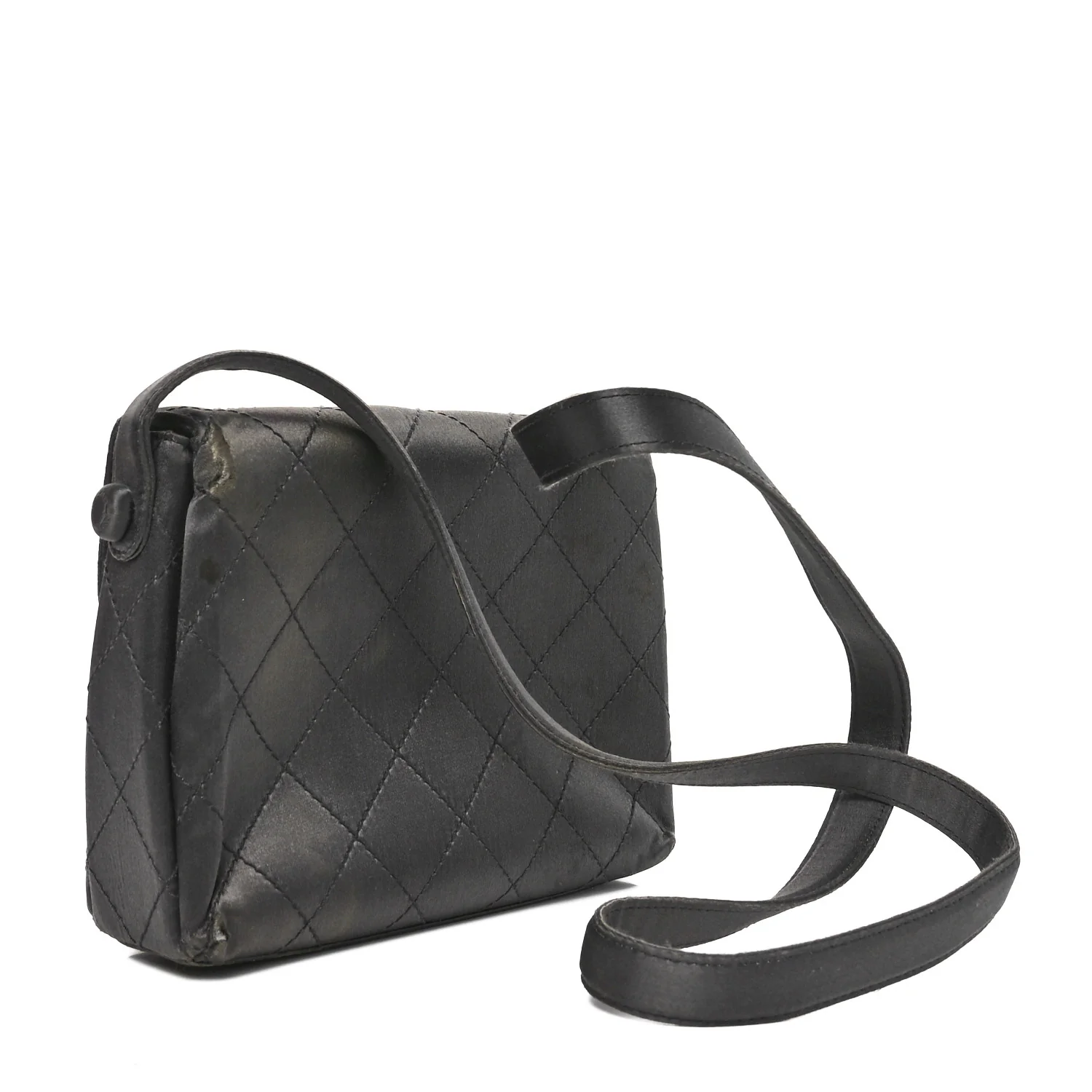 Satin Quilted Crystal CC Square Flap Grey - Top Club