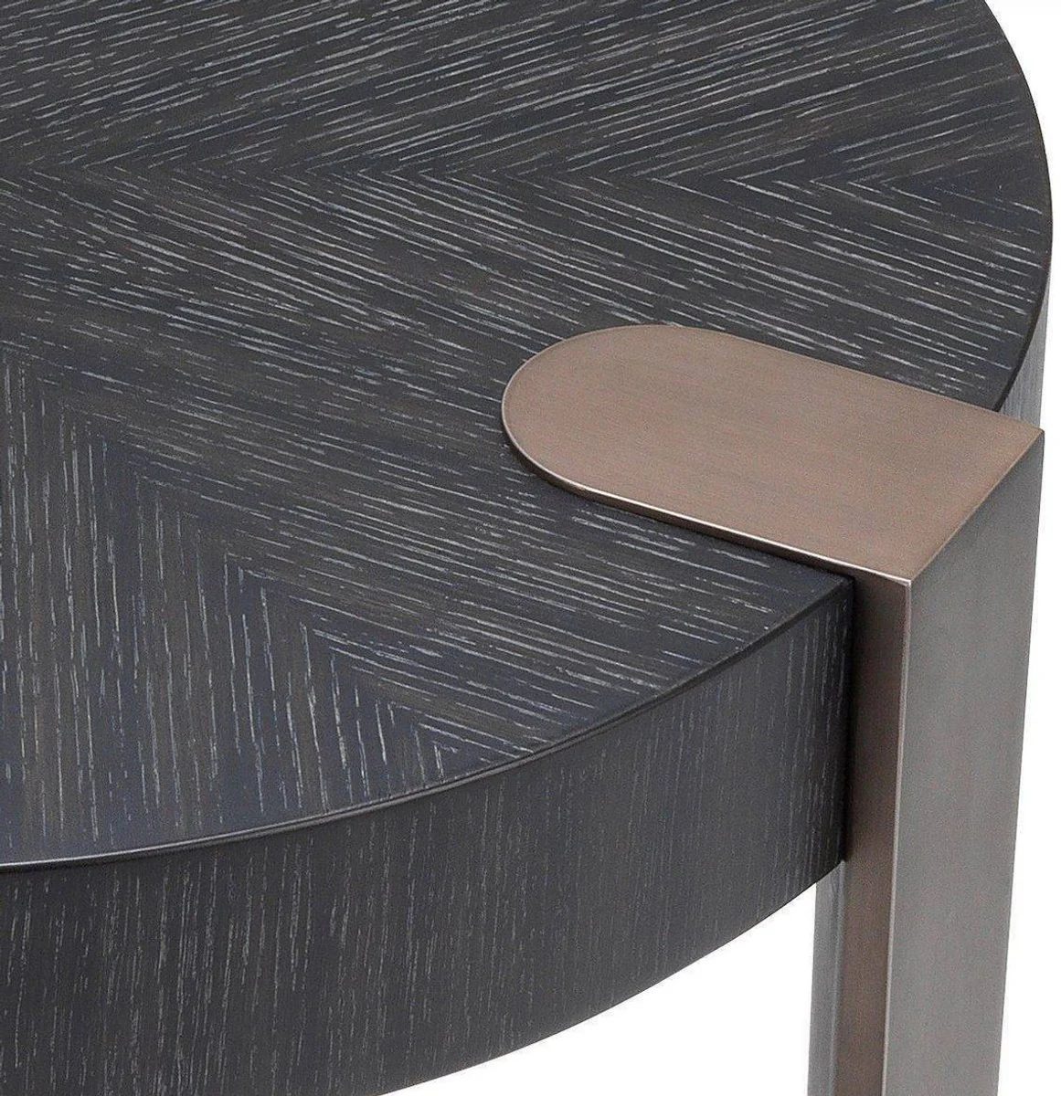 Luxury side table anthracite gray / bronze color Ø 57 x H. 55.5 cm - Round solid wood table with steel legs - Living room furniture - Luxury quality