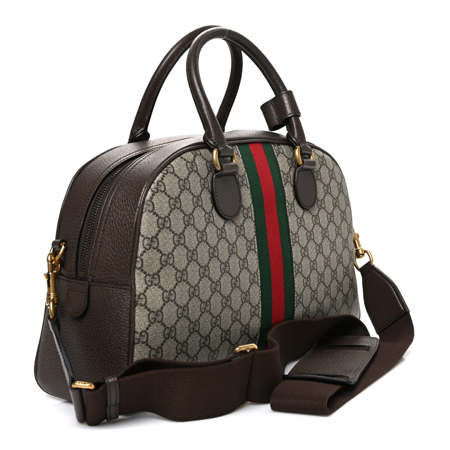 GG Supreme Monogram Textured Dollar Calfskin Web Medium Savoy Bowling Bag Beige Ebony New Acero - Top Club