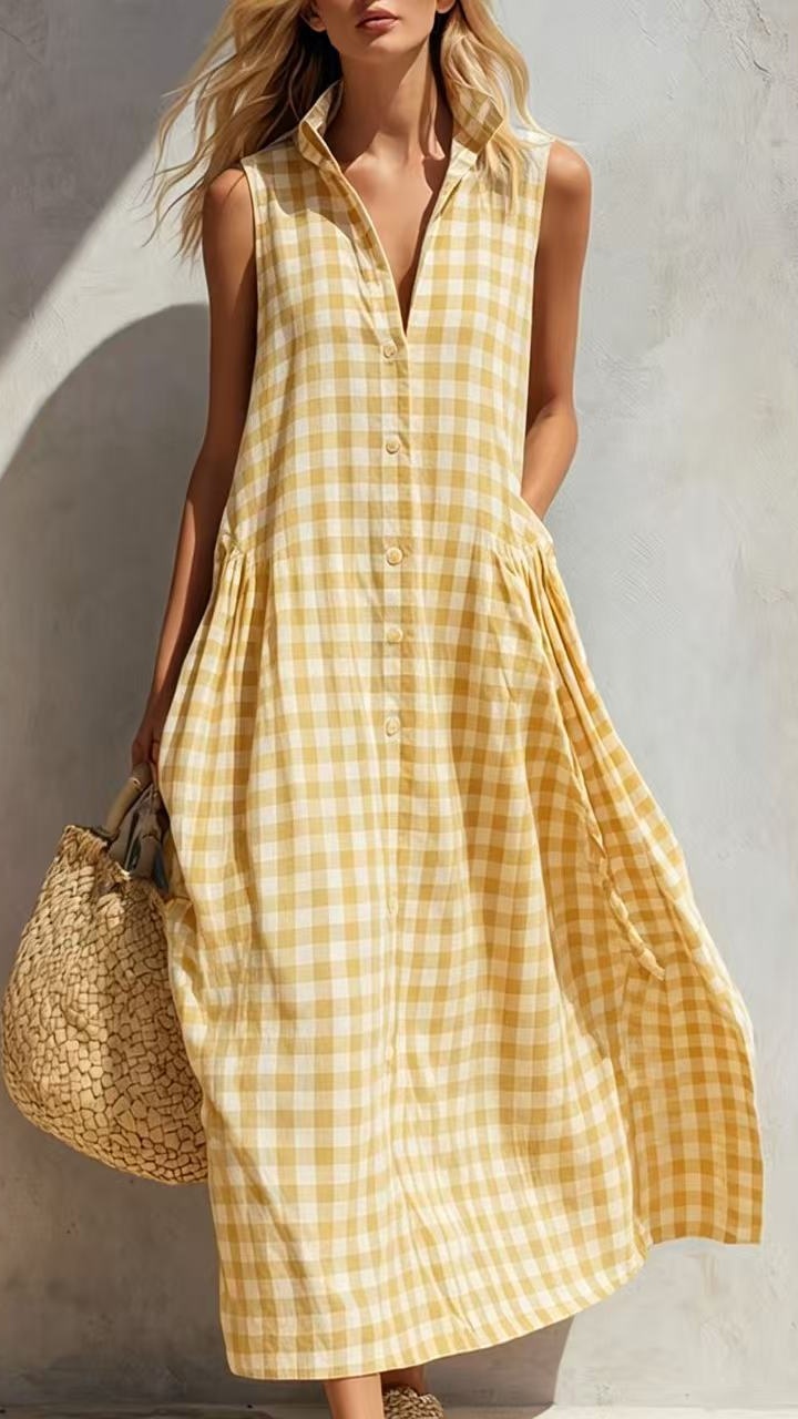 Women's Loose Plaid Maxi Dress – Seaside Vacation Style - Nordfashionstorm - Women's Clothing, Fashion for You - Nordfashionstorm.com