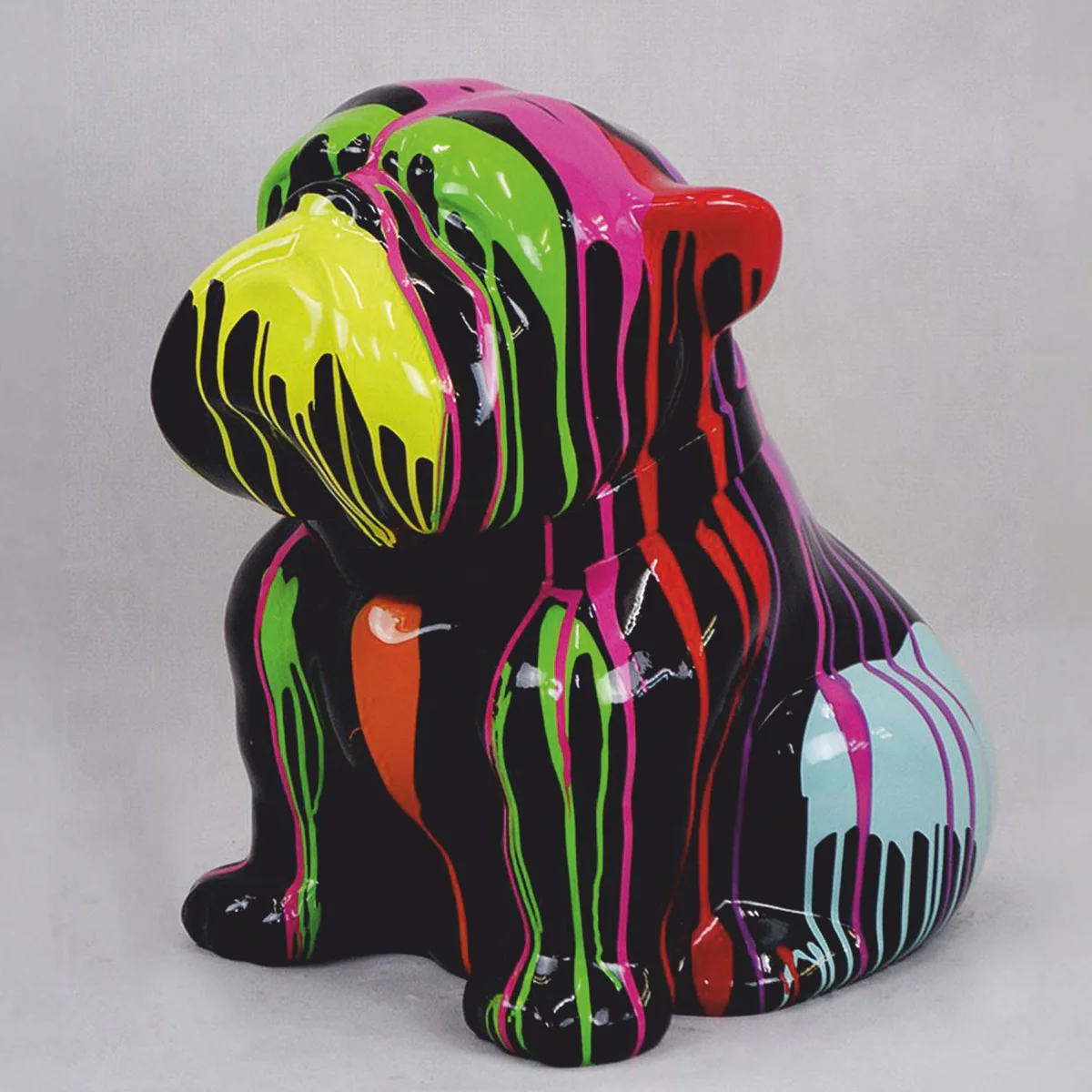 Decorative figure dog bulldog black / colorful H. 60 cm - decorative sculpture