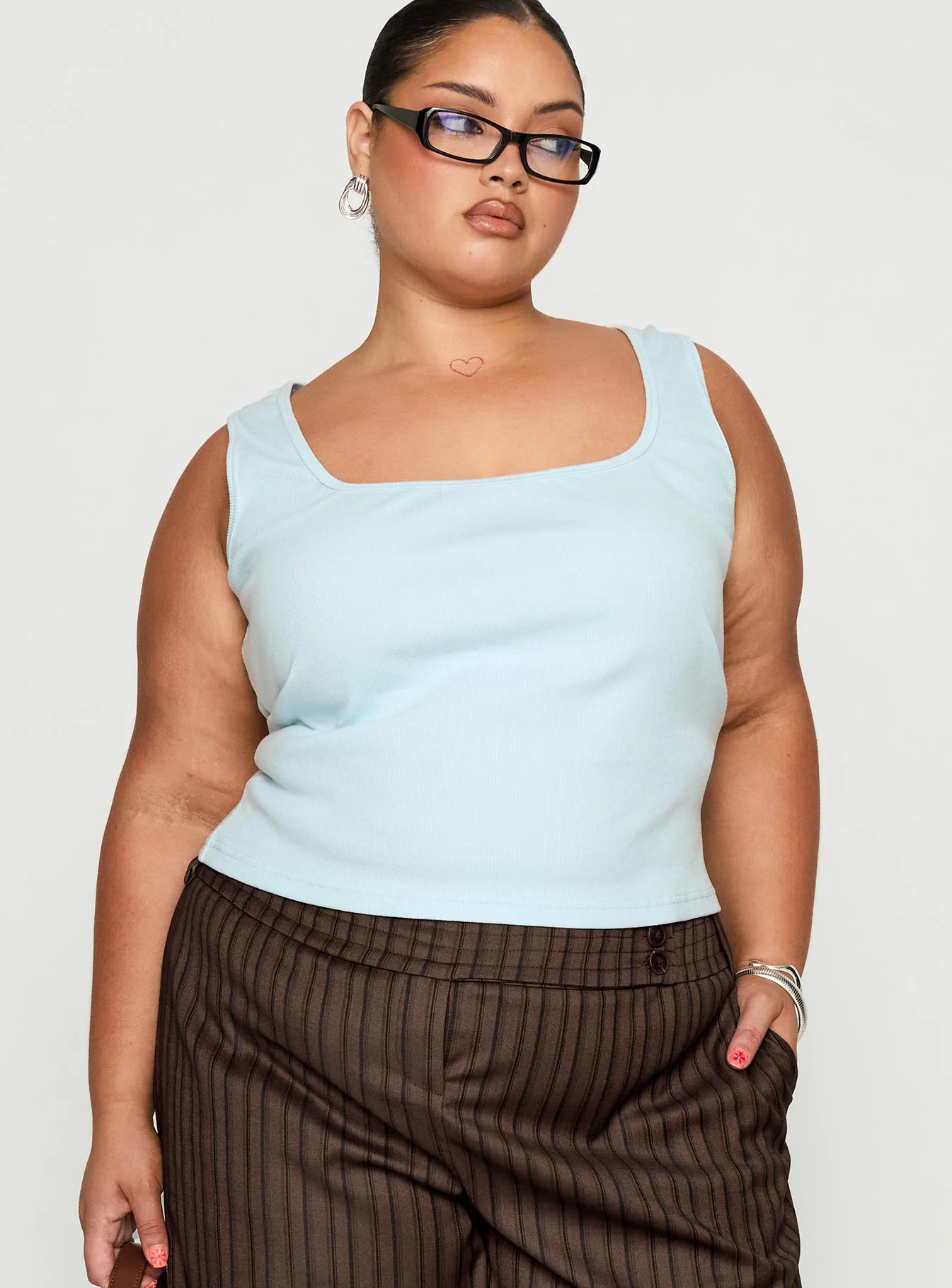 Baseline Square Neck Rib Tank Top Light Blue Curve