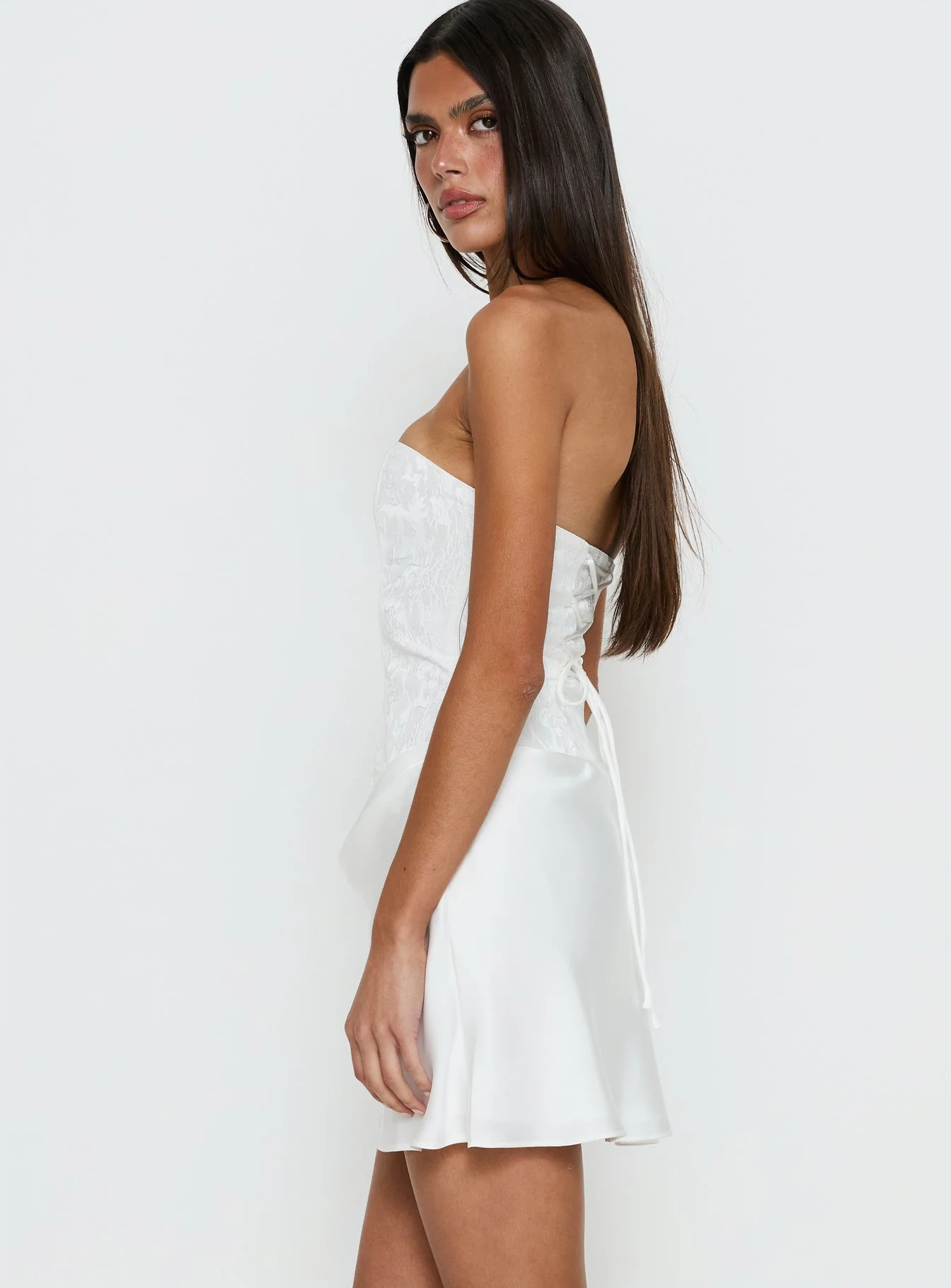 Jenevieve Strapless Drape Mini Dress White