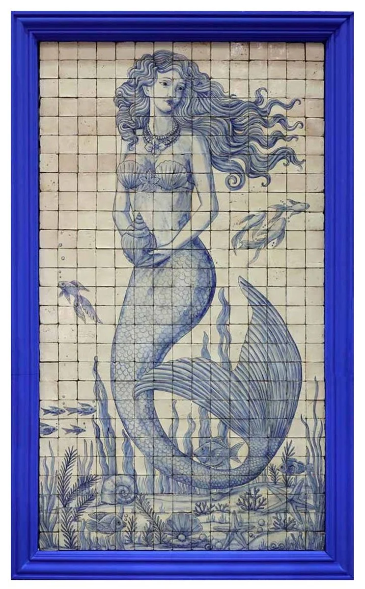 Luxury baroque wall painting mermaid cream / blue H. 280 cm - baroque wall decoration