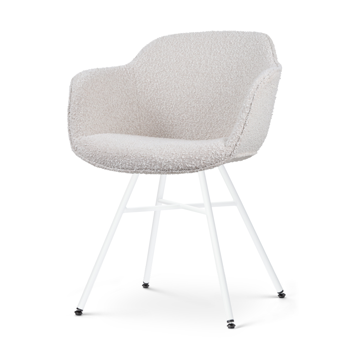 Eetkamerstoel Noa-Mare bouclé beige - wit onderstel