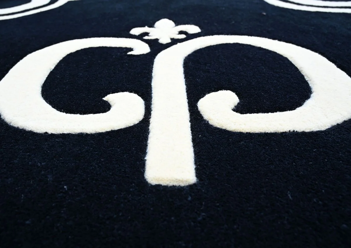 Luxury Baroque carpet black / white Ø 150 cm - Baroque Interior