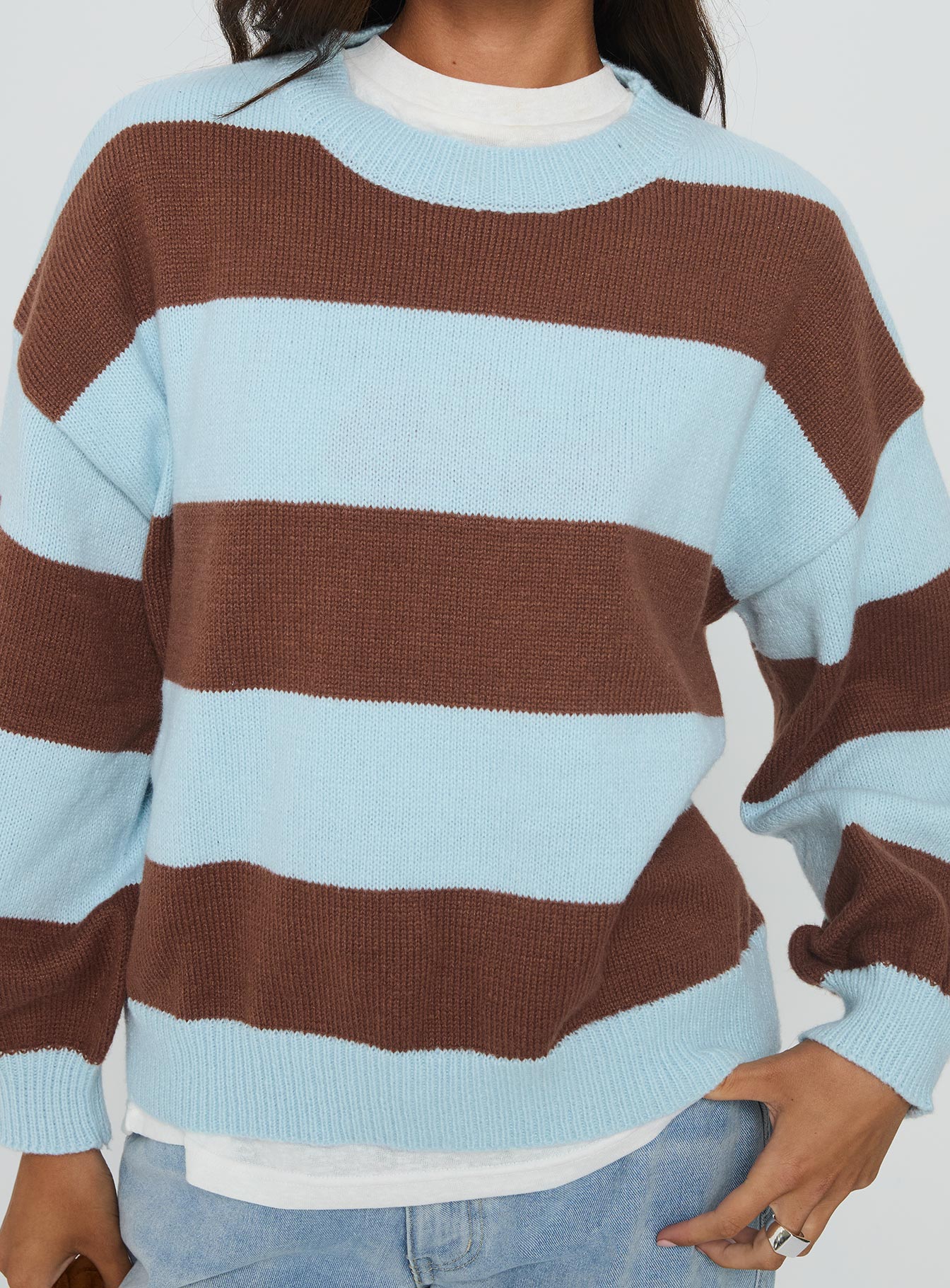 Ardentia Crew Neck Knit Sweater Aqua Stripe