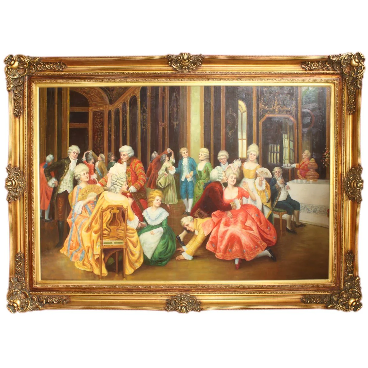 Huge Hand Painted Baroque Oil Painting Entertainment Evening Gold Pomp Frame 225 x 165 x 10 cm - Solid Material