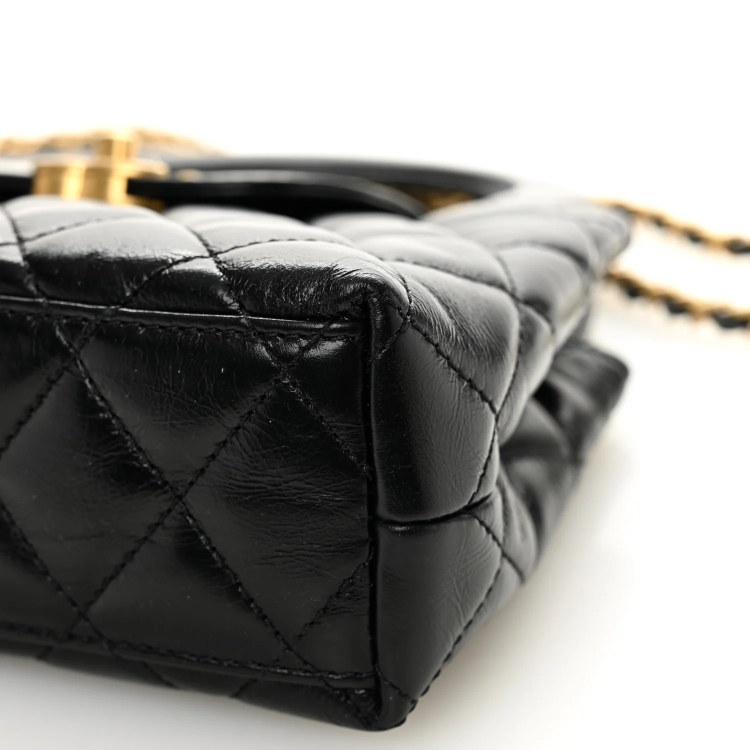 Shiny Aged Calfskin Quilted Nano Kelly Shopper Black - Top Club