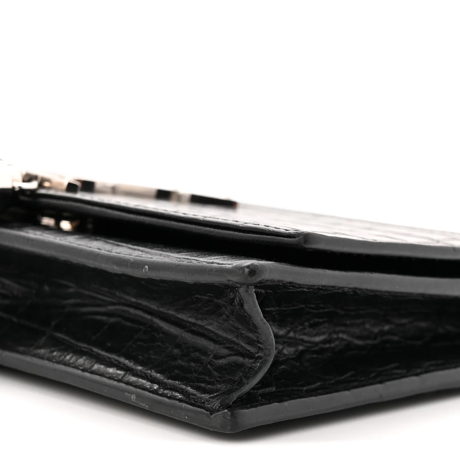Calfskin Crocodile Embossed Kate Monogram Tassel Chain Wallet Black - Top Club