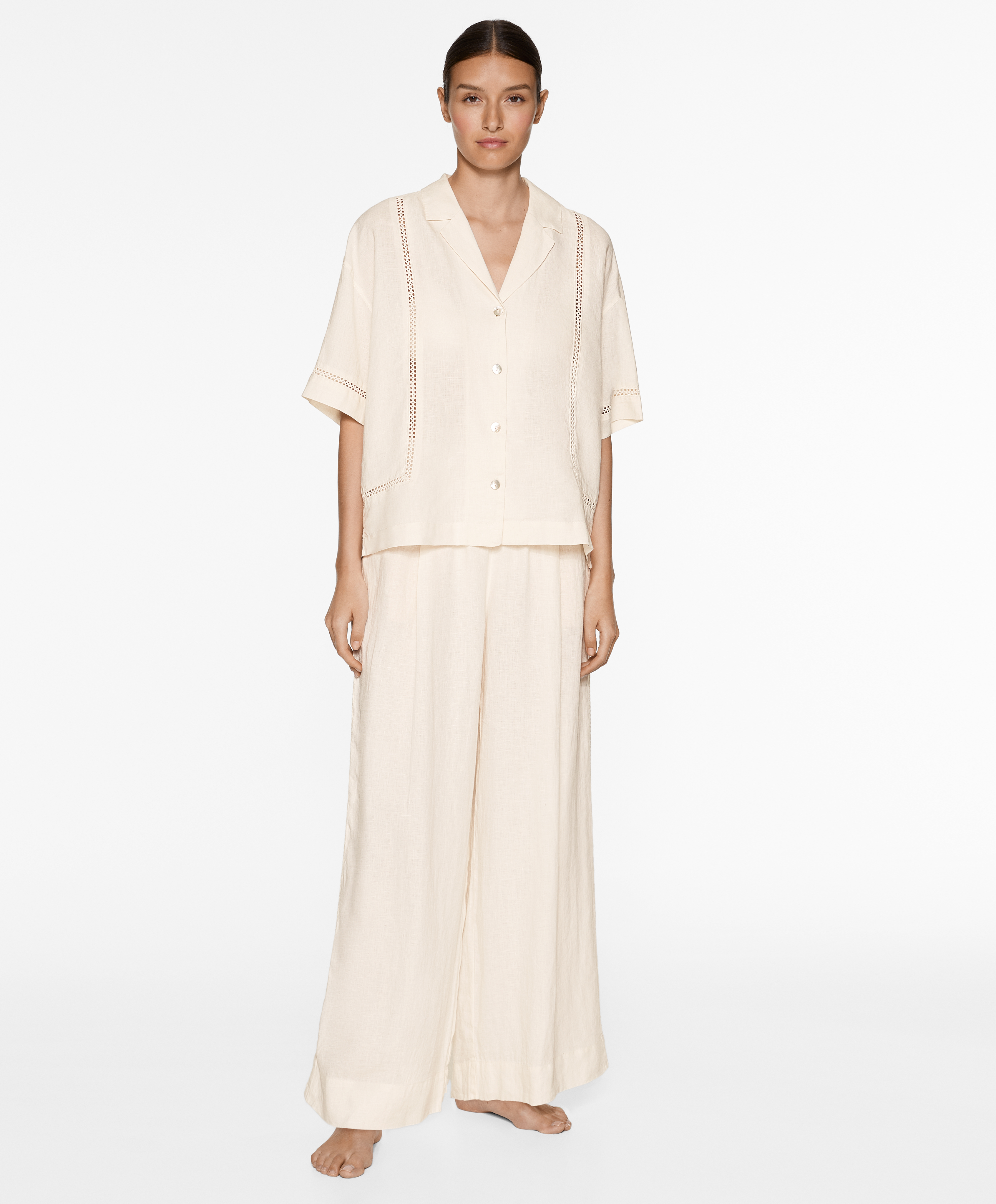 OYSHO 100% linen embroidered shirt