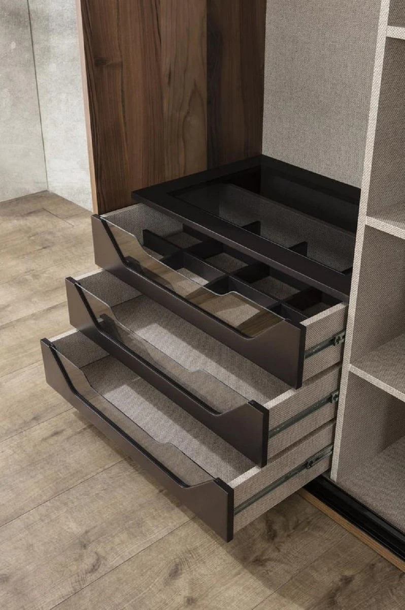 Luxury bedroom wardrobe brown 260 x 70 x H. 220 cm - Modern solid wood wardrobe with 2 sliding doors - Luxury bedroom furniture
