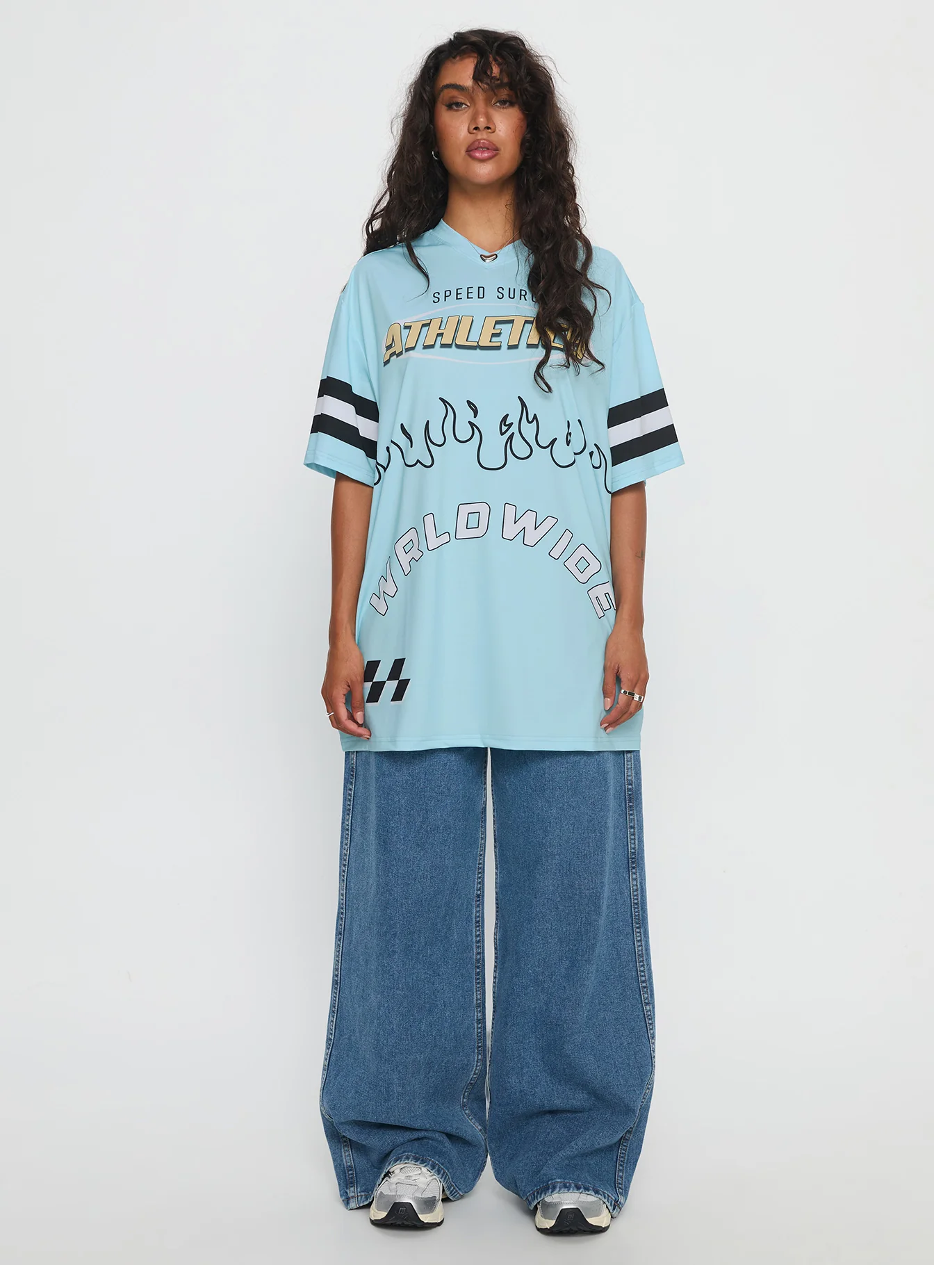 Moto Speedster Oversized Graphic Top Blue