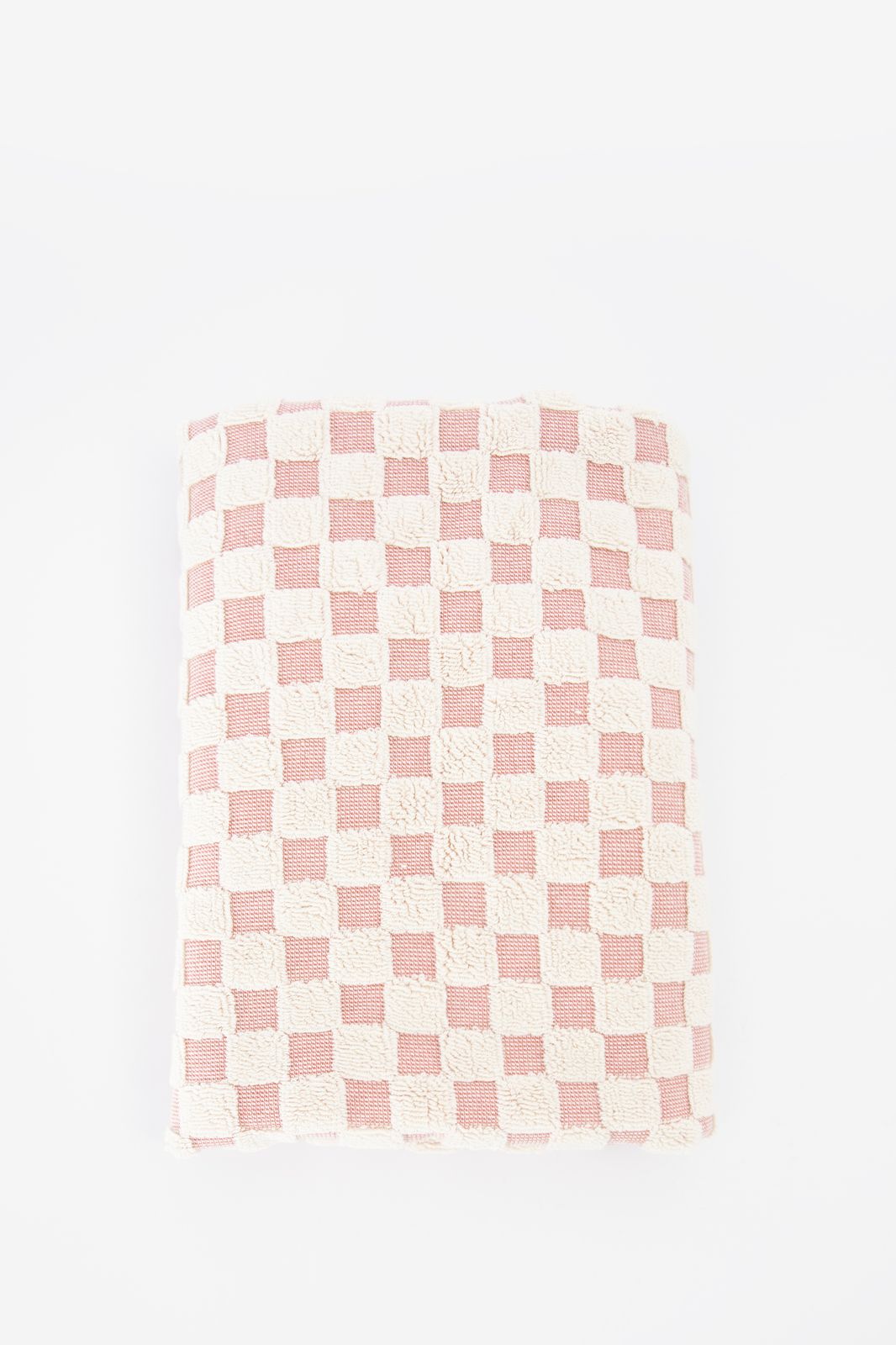 Lichtroze geblokte handdoek