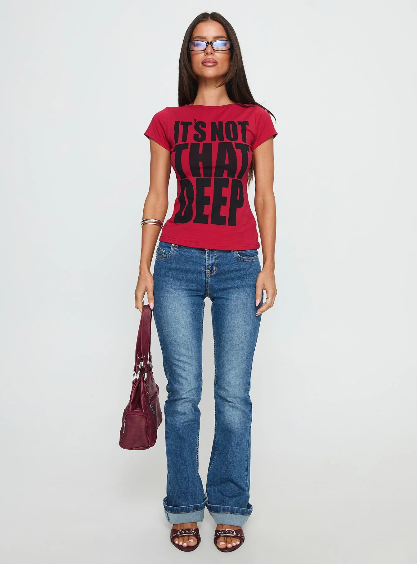 It's Not That Deep Graphic Baby Tee Red