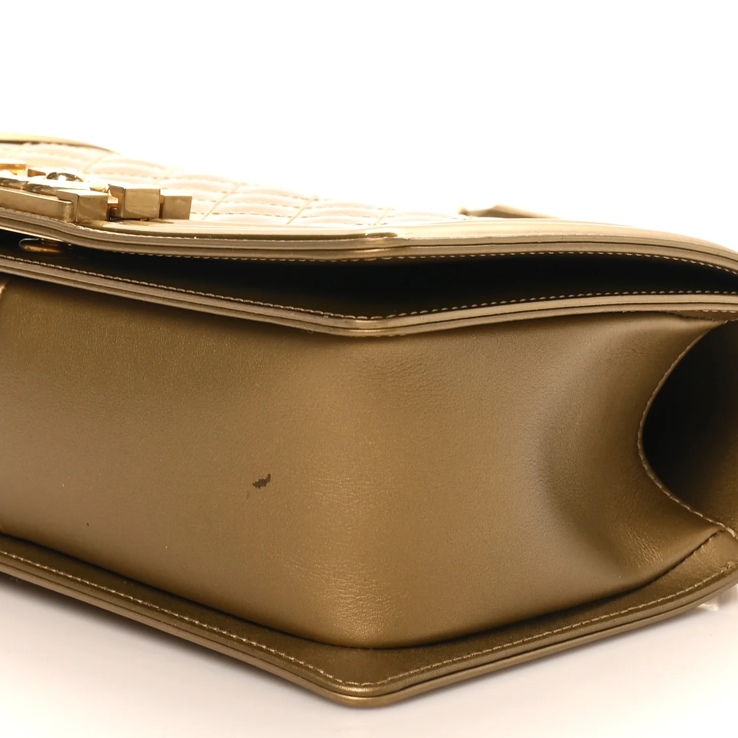 Metallic Patent Calfskin Quilted Medium Boy Flap Gold - Top Club