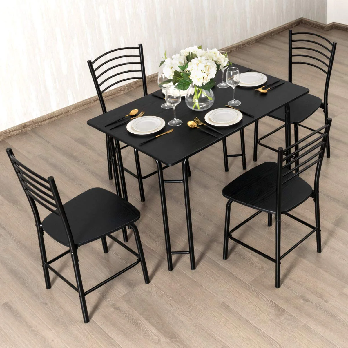 BEFOUNDLOVELY 5 Piece Dining Set, Home Kitchen Table and 4 Chairs with Metal Legs