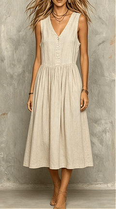 Women's V-Neck Literary-Style Suspender Dress — Sleeveless Linen Dress - Nordfashionstorm - Women's Clothing, Fashion for You - Nordfashionstorm.com