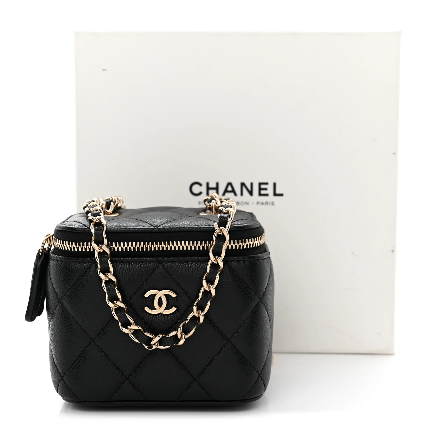 Caviar Quilted Mini Vanity Case With Chain Black - Top Club