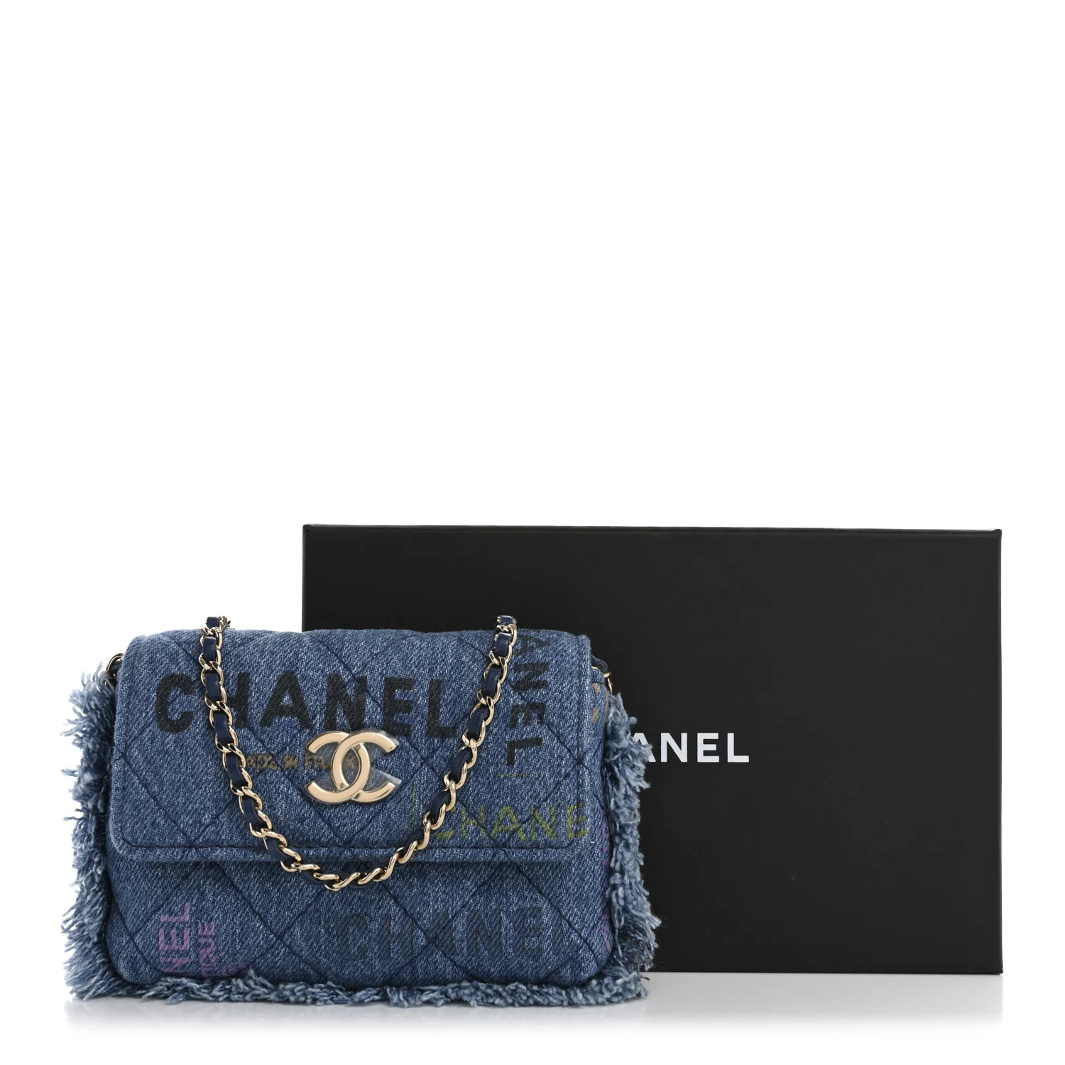 Denim Quilted Denim Mood Clutch With Chain Blue Multicolor - Top Club