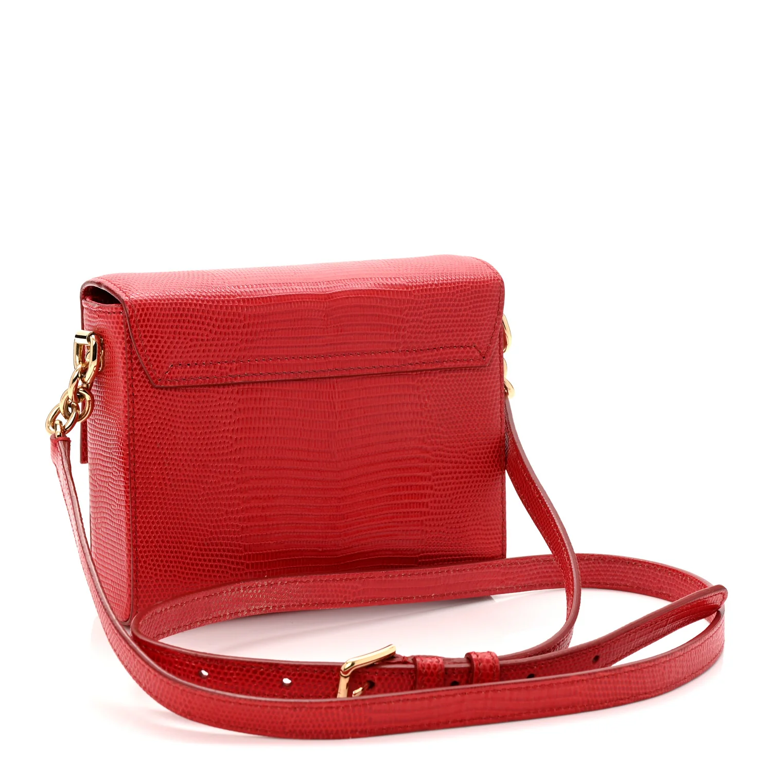 Lizard Embossed Crystal Embellished DG Millennials Mini Crossbody Bag Red - Top Club