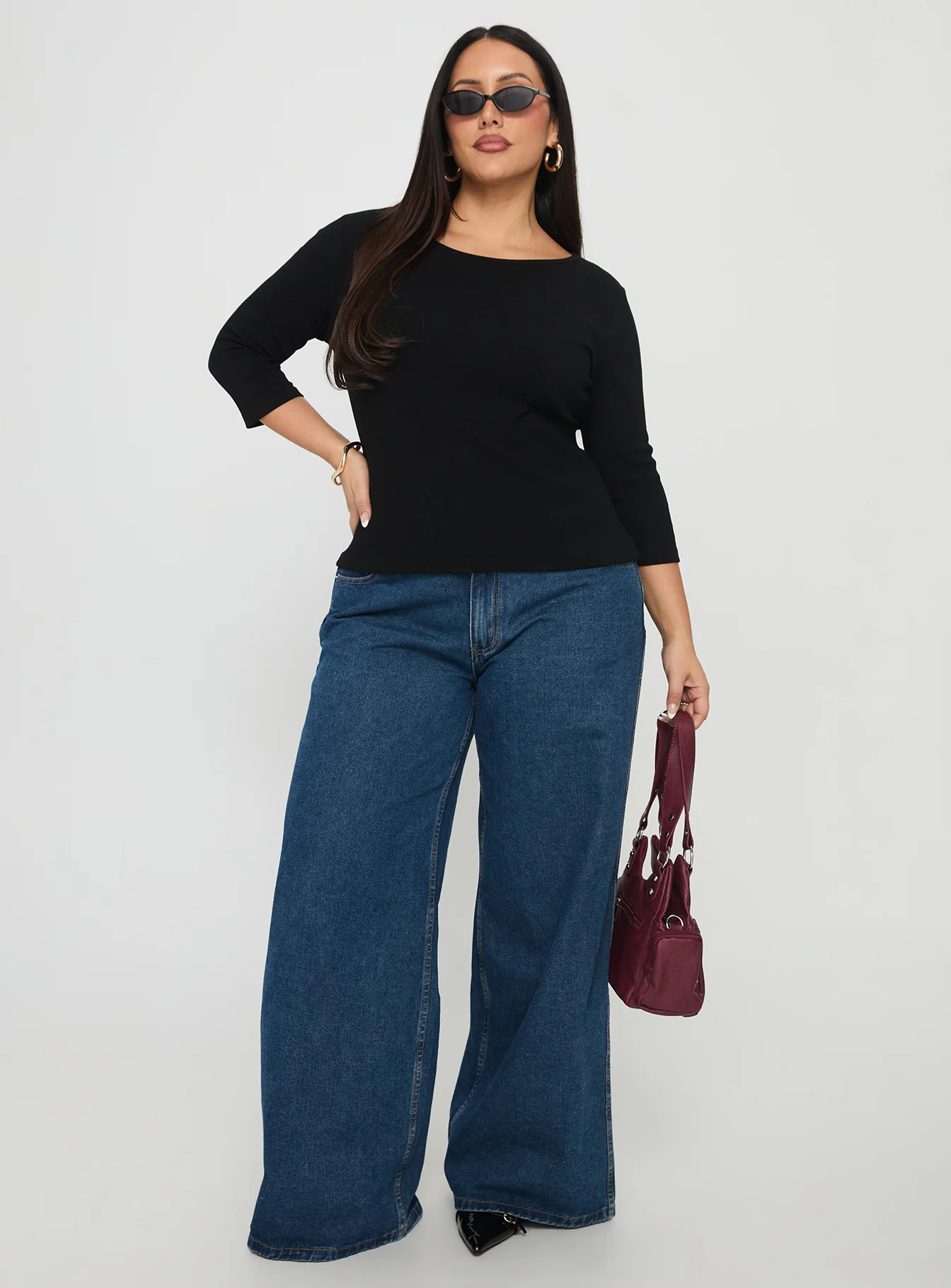 Elaia 3/4 Sleeve Top Black Curve