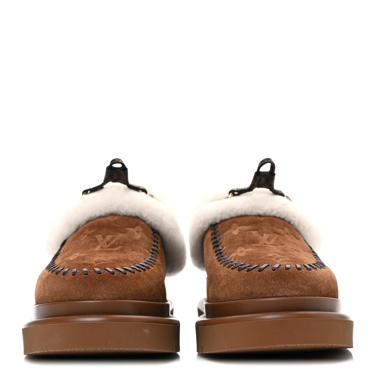 Suede Calfskin Shearling Monogram Debossed Cortina Closed Mule 38 Light Beige - Top Club