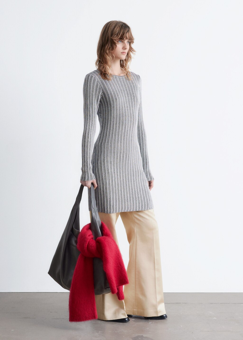 & Other Stories LONG-SLEEVE RIB-KNIT MINI DRESS
