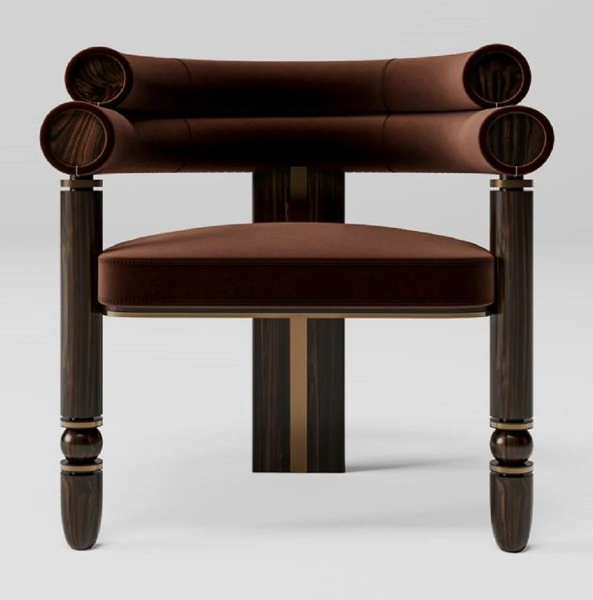 Luxury velvet dining room chair with armrests brown / dark brown / brass 69 x 63 x H. 72 cm - kitchen chair with elegant velvet fabric - dining room furniture - luxury furniture