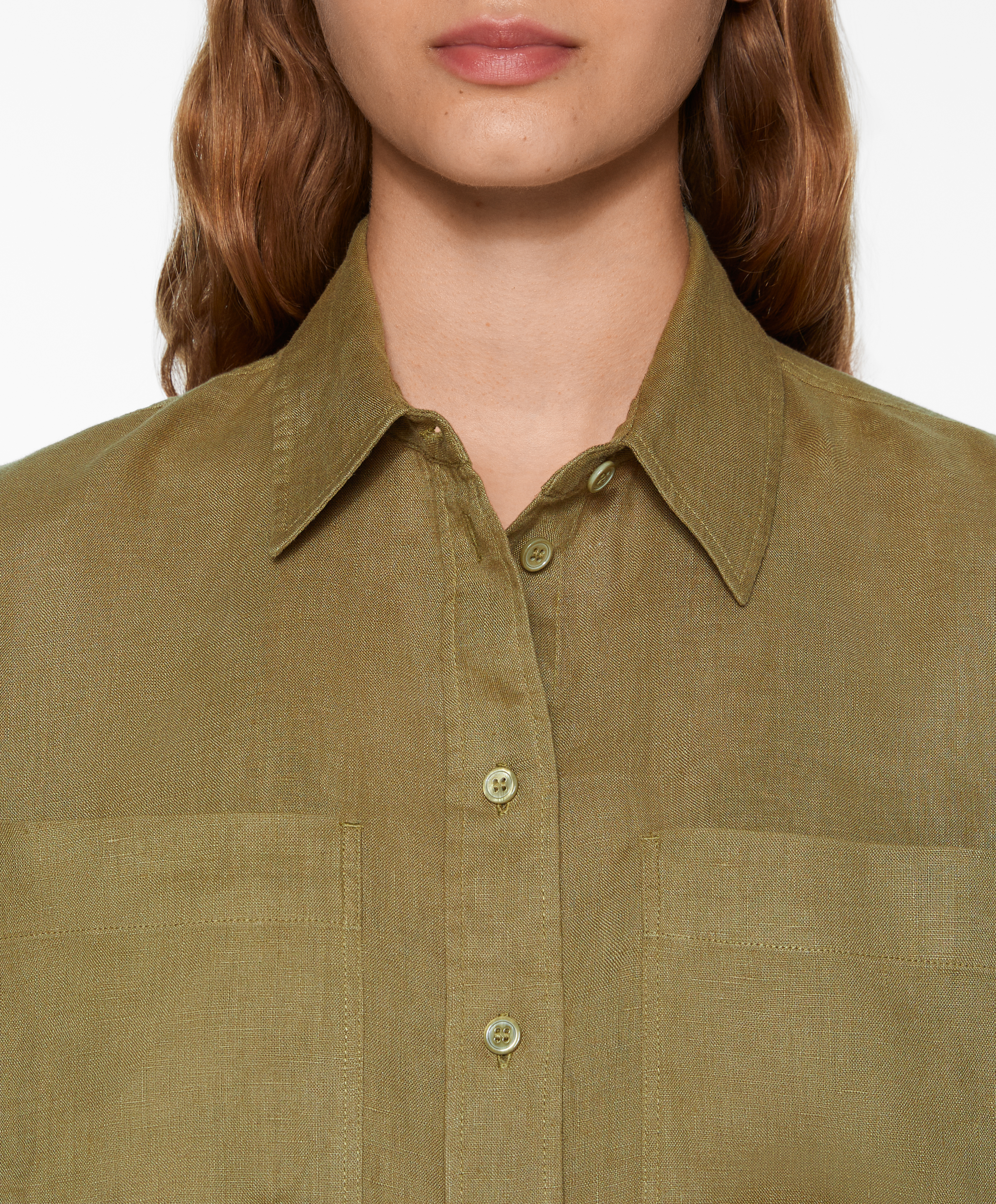 OYSHO 100% linen long-sleeved shirt with pockets