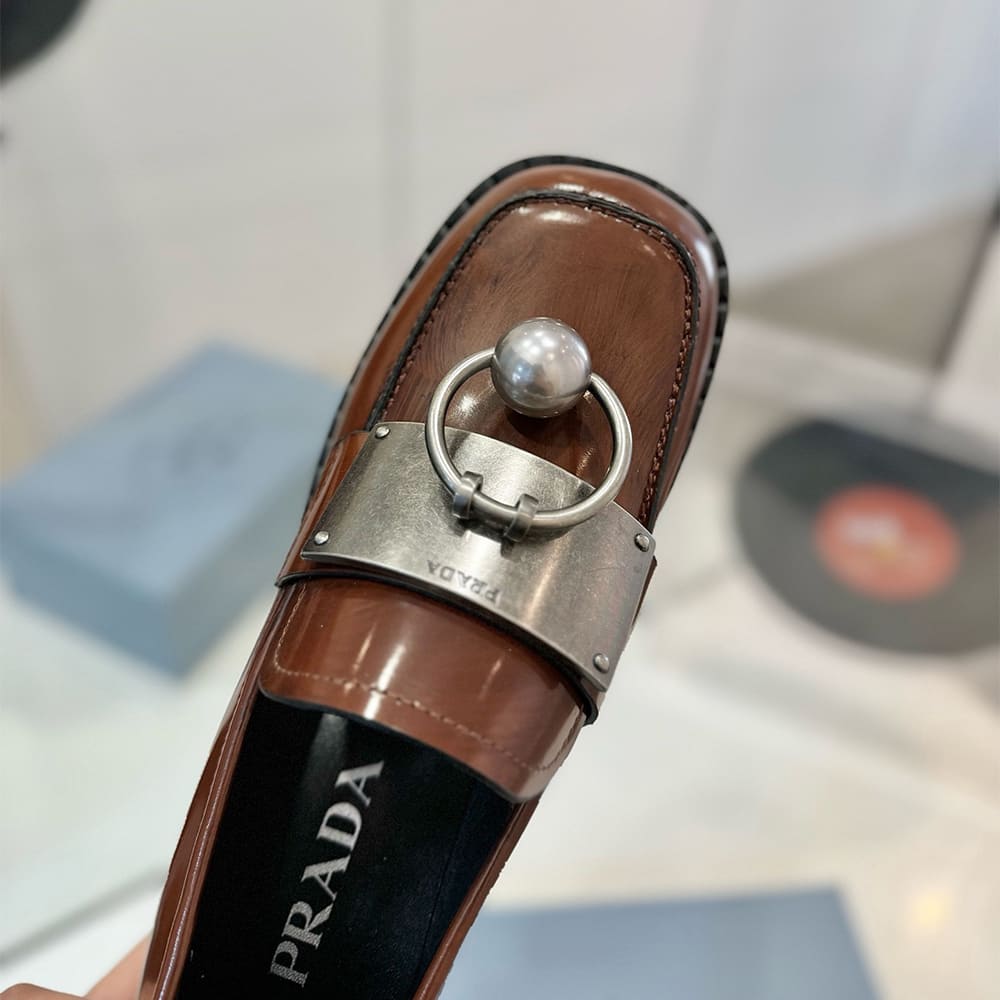 PRADA Brushed leather loafers with metal details - Top Club