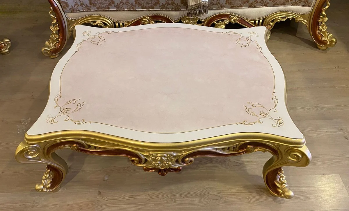 Luxury baroque coffee table white / beige / gold / brown - magnificent living room table in baroque style - luxury living room furniture in baroque style - baroque furniture - baroque living room furnishings