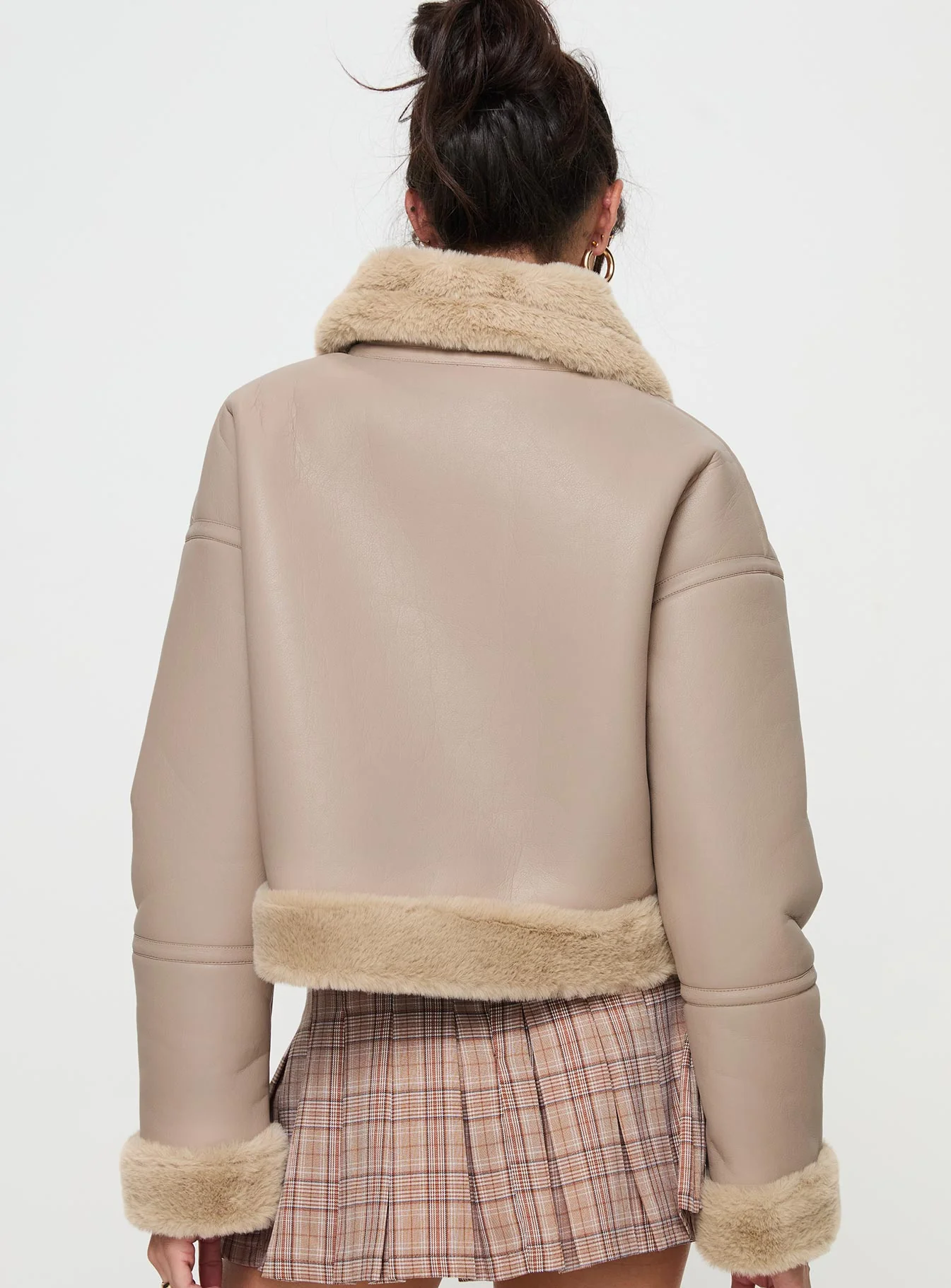 Henessy Faux Leather Jacket Beige