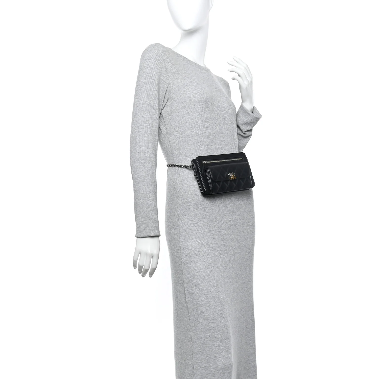 Lambskin Quilted Front Pocket Clutch With Chain Black